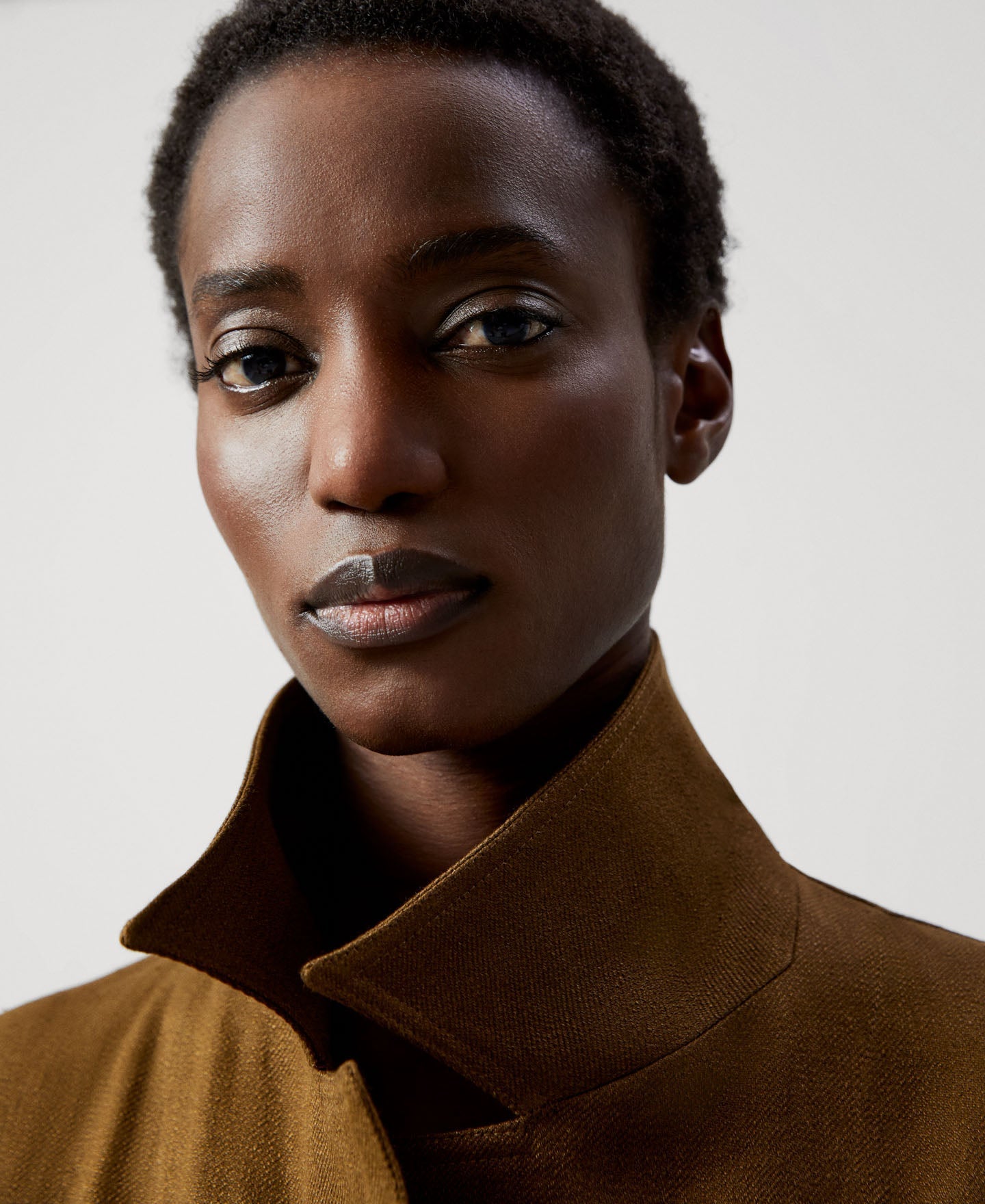 Women Coat | Tobacco Linen Twill Long Coat by Spanish designer Adolfo Dominguez