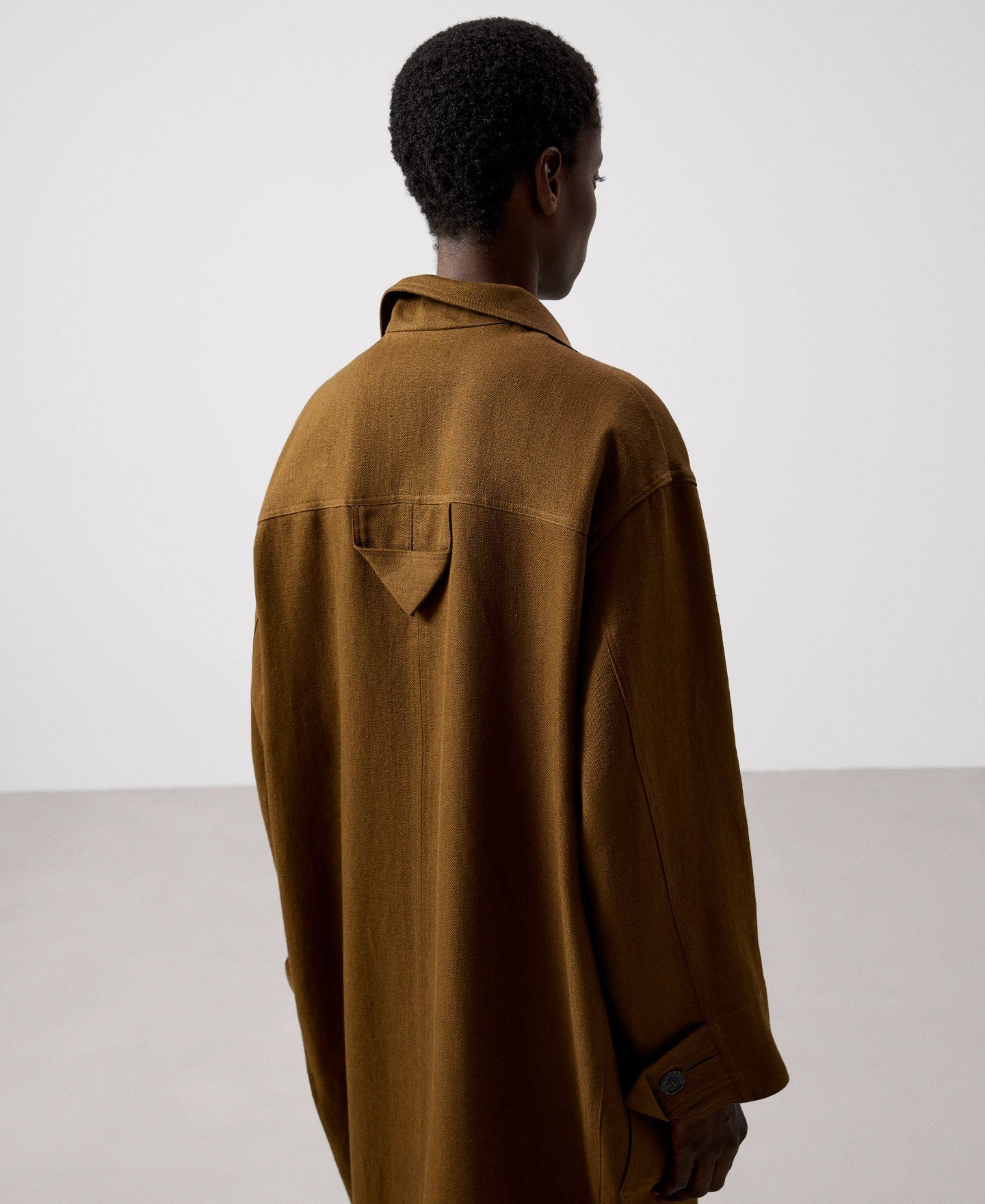 Women Coat | Tobacco Linen Twill Long Coat by Spanish designer Adolfo Dominguez