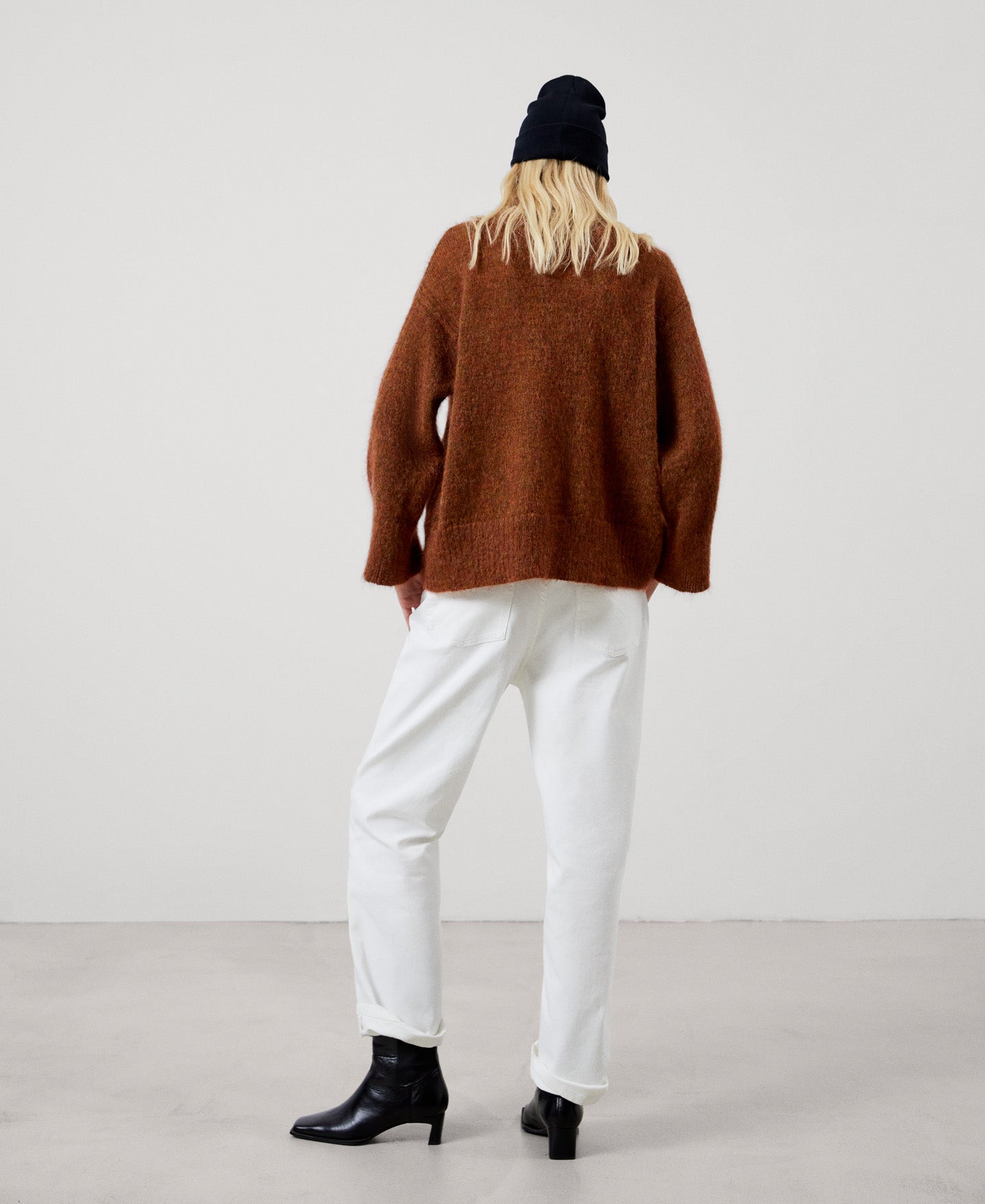 Women Jersey | Tobacco Mohair Funnel Collar Sweater by Spanish designer Adolfo Dominguez