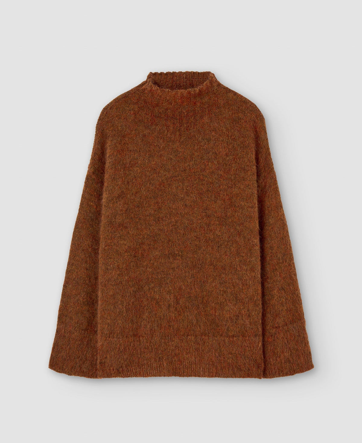 Women Jersey | Tobacco Mohair Funnel Collar Sweater by Spanish designer Adolfo Dominguez