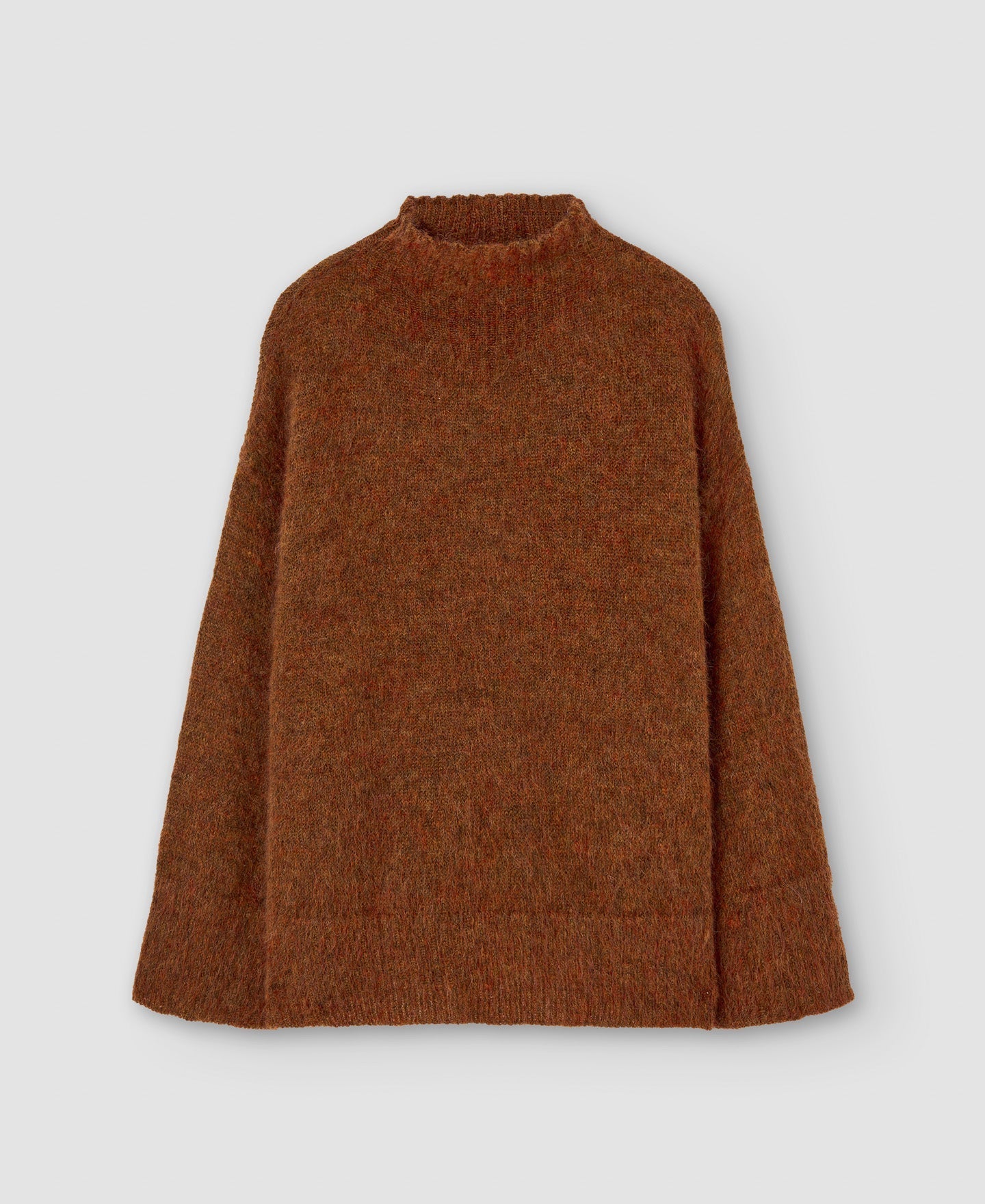 Women Jersey | Tobacco Mohair Funnel Collar Sweater by Spanish designer Adolfo Dominguez