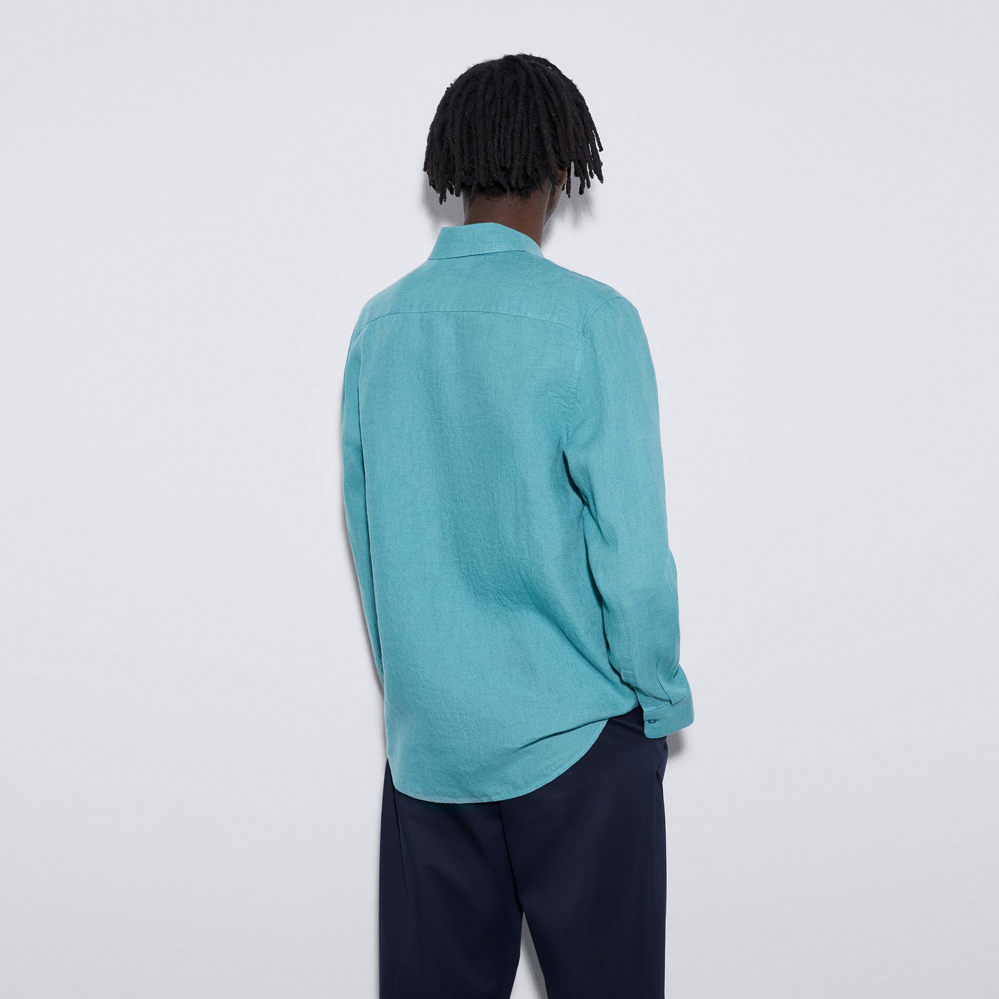 Men Shirt | Topazblue 100% Linen Lapel Collar Shirt by Spanish designer Adolfo Dominguez
