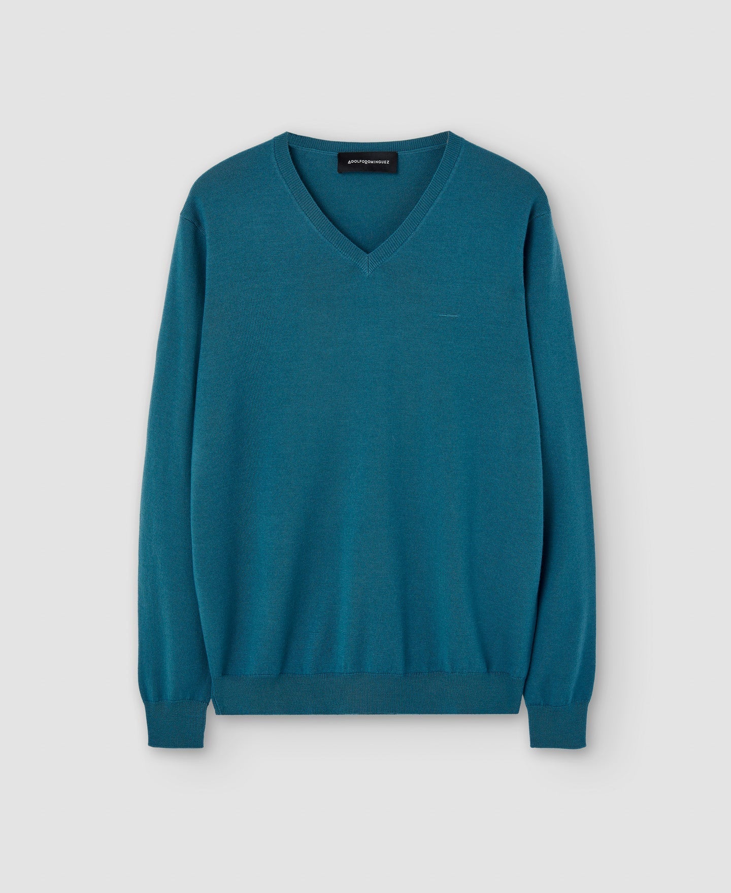 Men Jersey | Turquoise Merino Wool V-Neck Sweater by Spanish designer Adolfo Dominguez