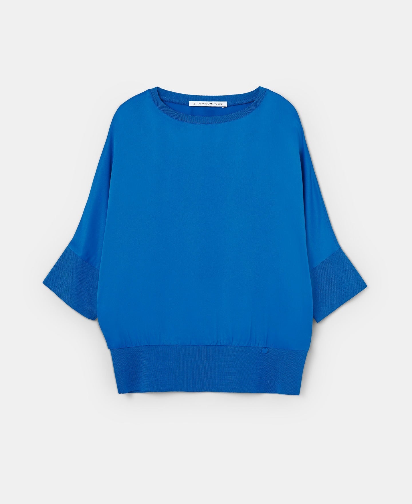 Women Short Sleeved Shirt | Turquoise Viscose Round Neck T-Shirt by Spanish designer Adolfo Dominguez