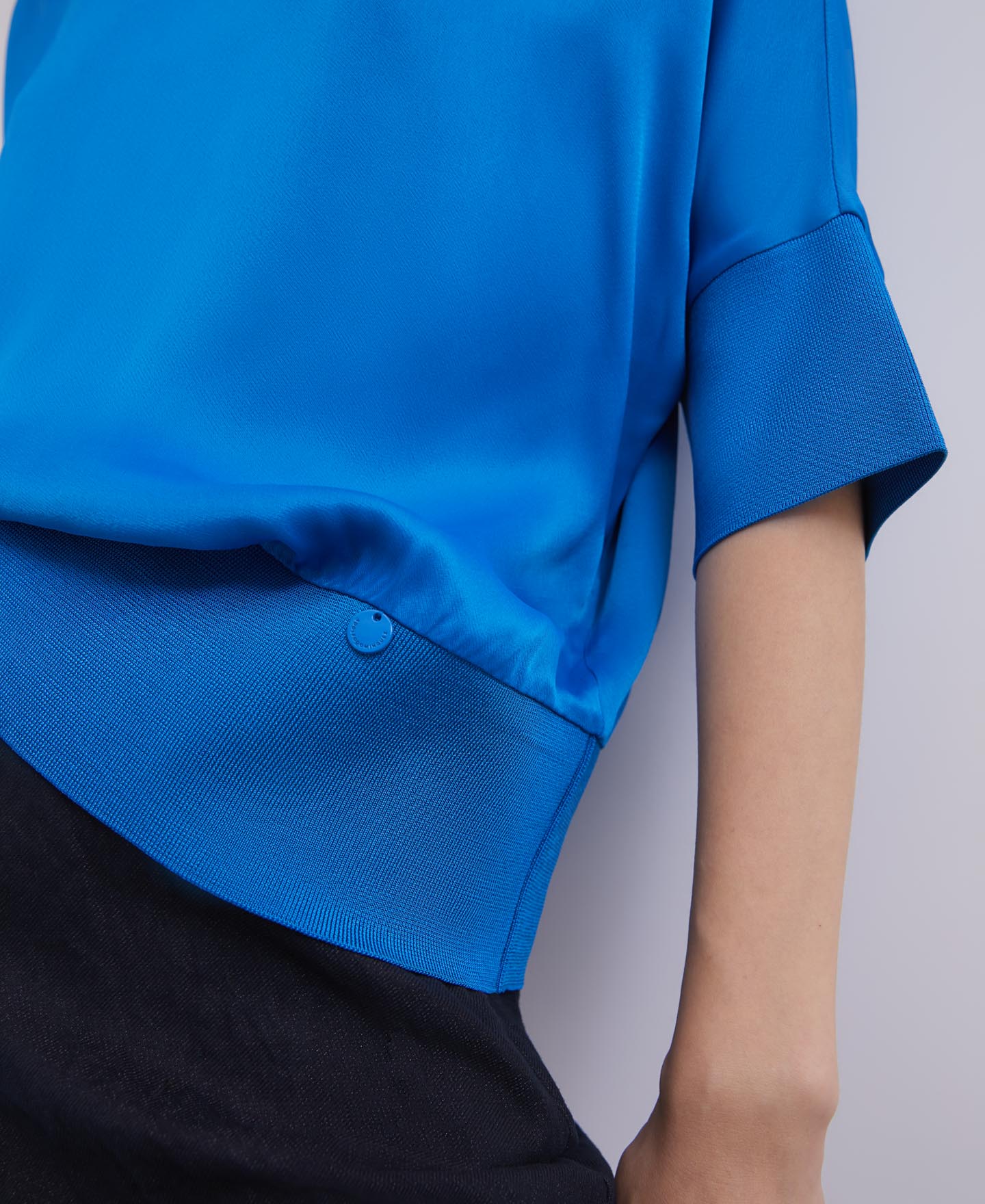 Women Short Sleeved Shirt | Turquoise Viscose Round Neck T-Shirt by Spanish designer Adolfo Dominguez