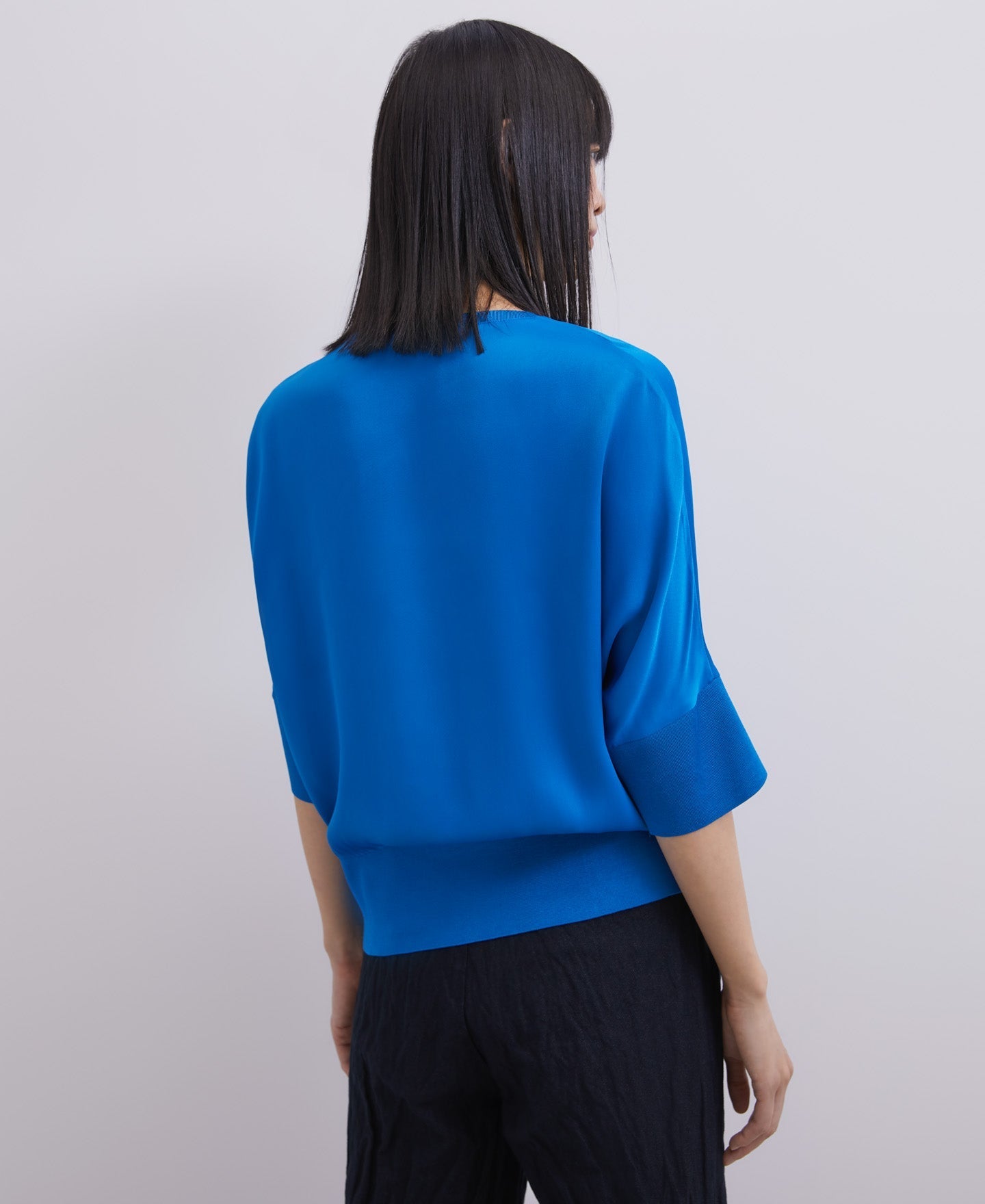 Women Short Sleeved Shirt | Turquoise Viscose Round Neck T-Shirt by Spanish designer Adolfo Dominguez