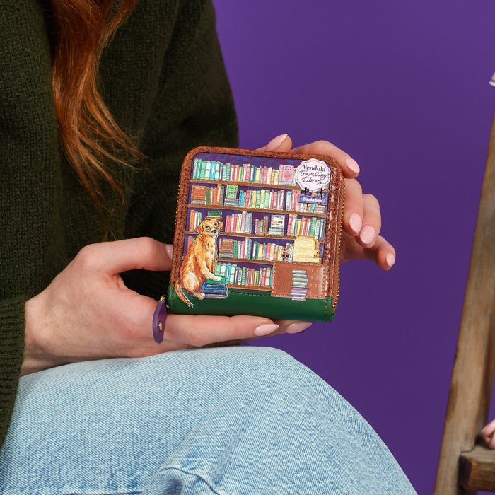 Vendula London Travelling Library Bookshop Square Wallet – model shot