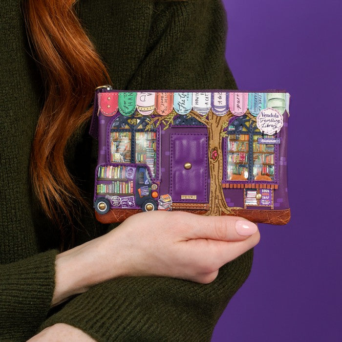 Vendula London Travelling Library Bookshop Zipper Key Coin Purse – model shot