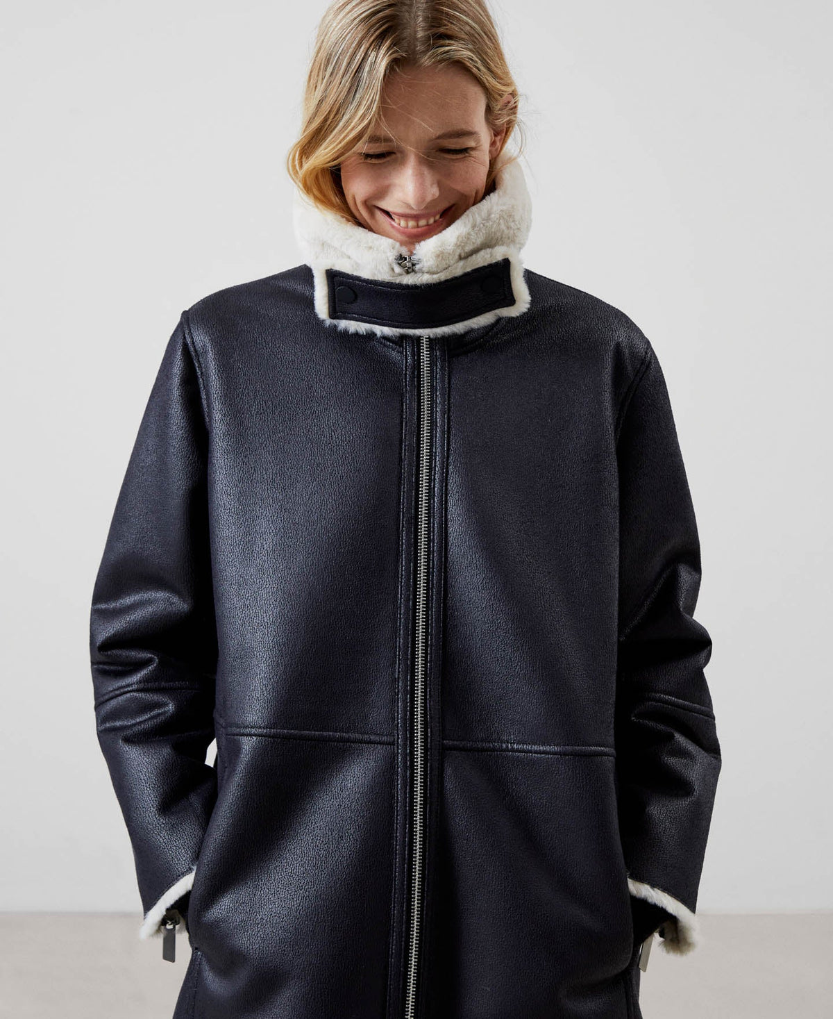 Women Ecoleather | White And Black Leather Textured Jacket by Spanish designer Adolfo Dominguez