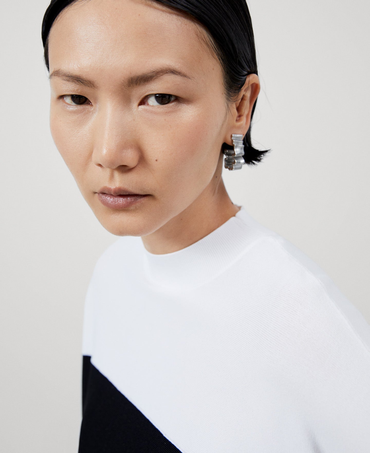 Women Jersey | White And Black Recycled Nylon Japanese Sleeve Sweater by Spanish designer Adolfo Dominguez