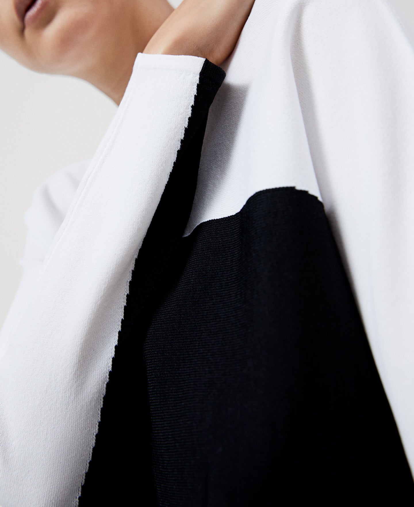 Women Jersey | White And Black Recycled Nylon Japanese Sleeve Sweater by Spanish designer Adolfo Dominguez