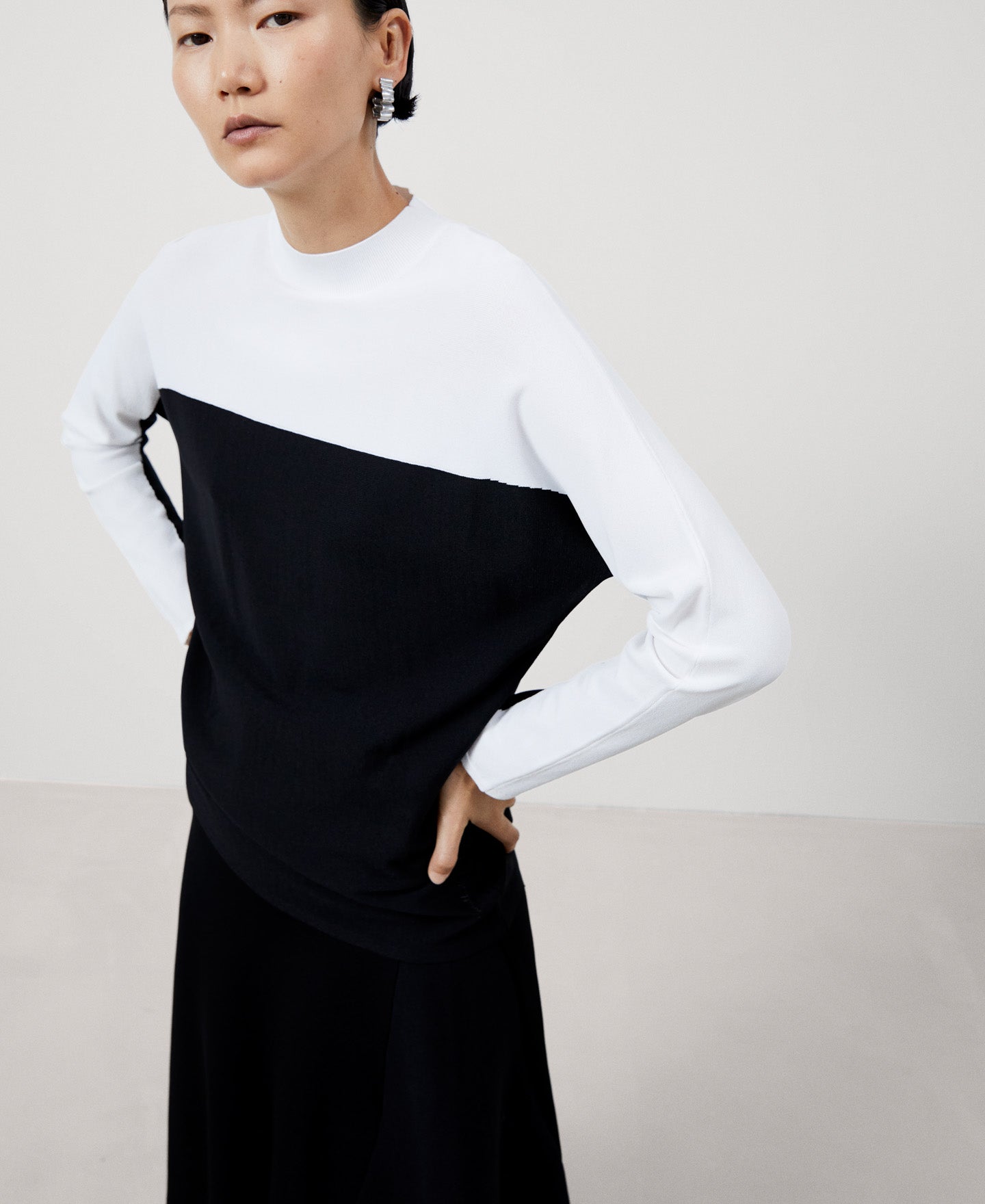 Women Jersey | White And Black Recycled Nylon Japanese Sleeve Sweater by Spanish designer Adolfo Dominguez