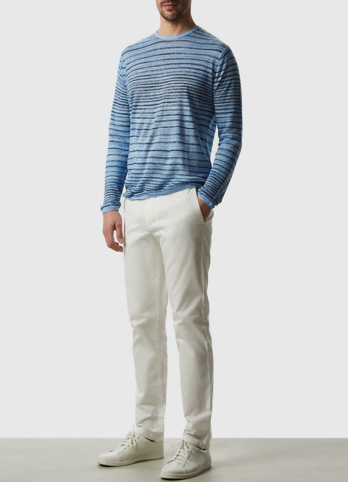 Men Trousers | White Elastic Cotton Trousers by Spanish designer Adolfo Dominguez