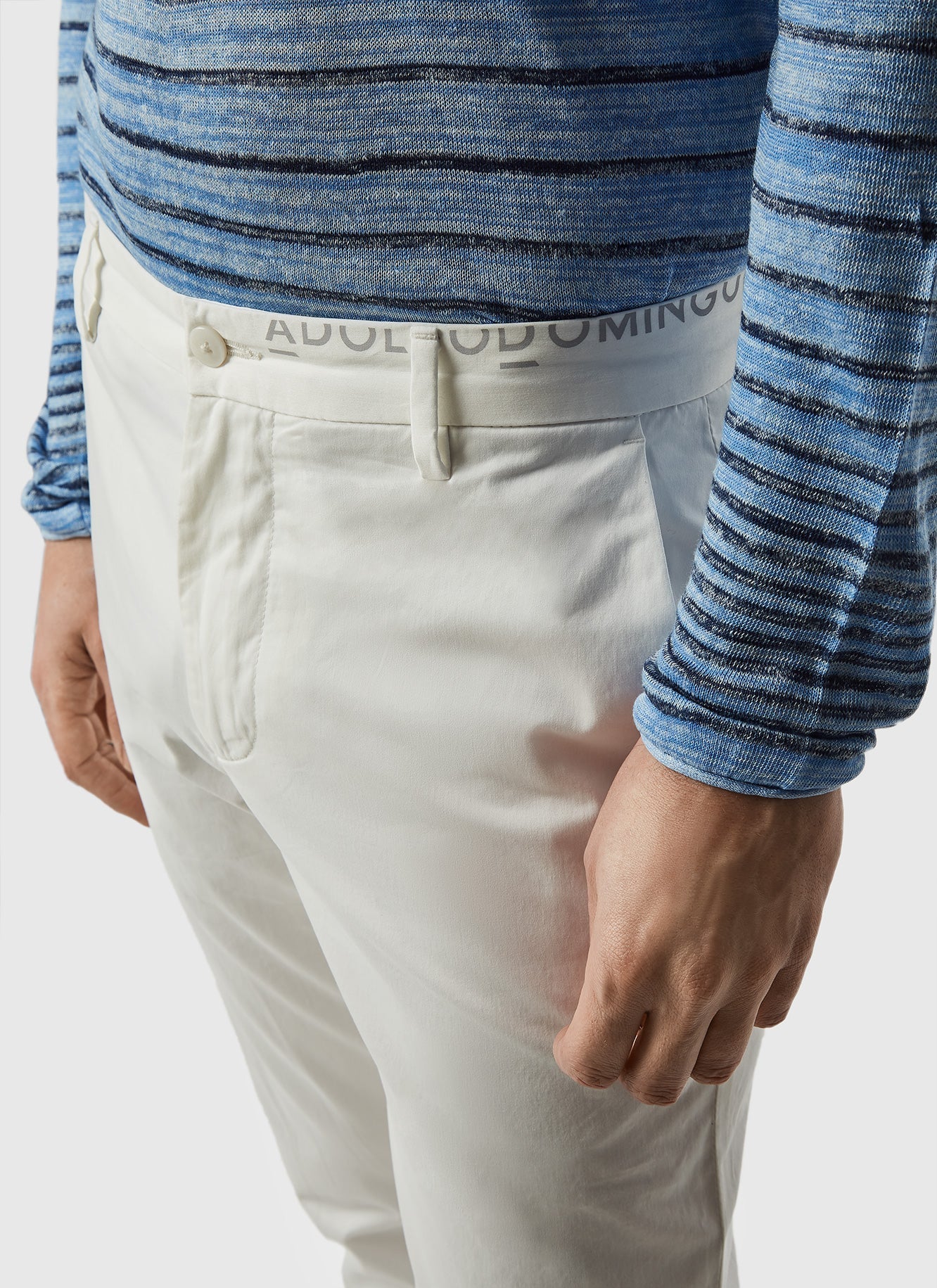Men Trousers | White Elastic Cotton Trousers by Spanish designer Adolfo Dominguez