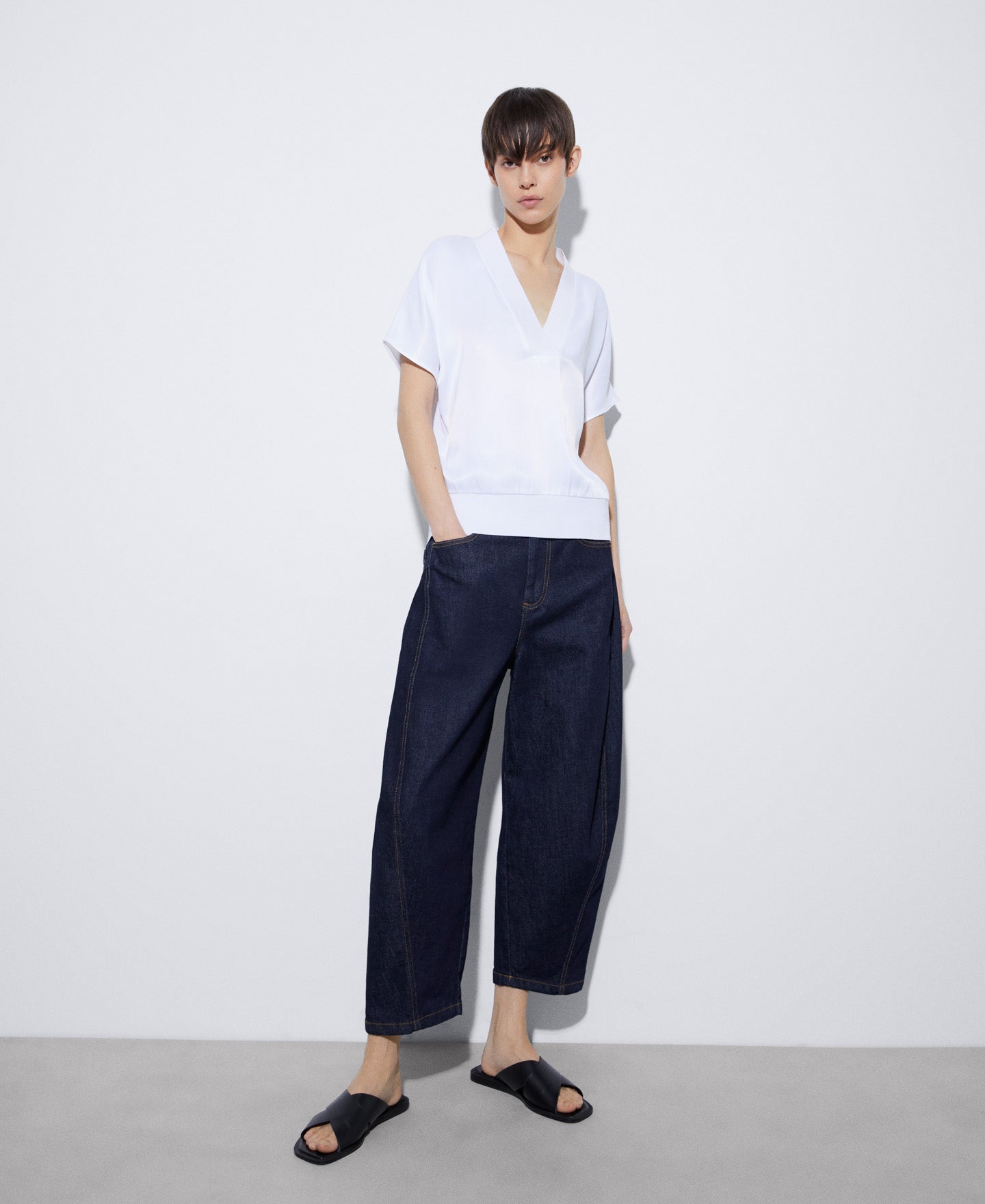 Women T-Shirt (Short Sleeve) | White Elasticated Waistband Viscose T-Shirt by Spanish designer Adolfo Dominguez