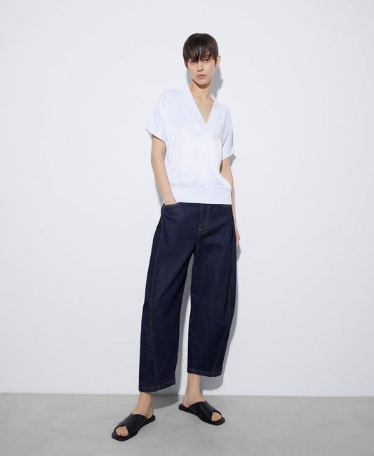 Women T-Shirt (Short Sleeve) | White Elasticated Waistband Viscose T-Shirt by Spanish designer Adolfo Dominguez
