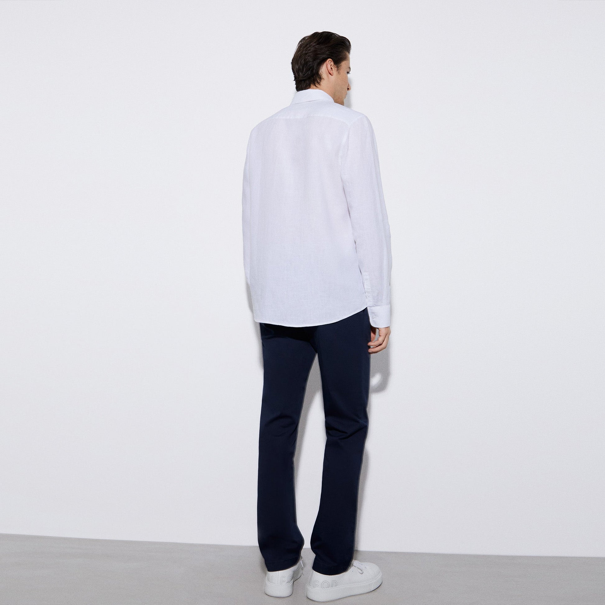 Men Shirt | White Linen Lapel Collar Shirt by Spanish designer Adolfo Dominguez