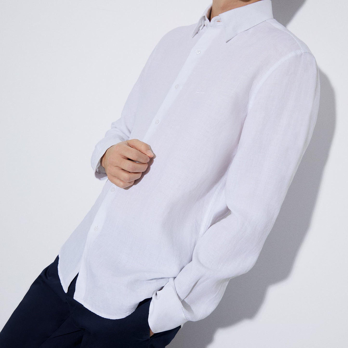 Men Shirt | White Linen Lapel Collar Shirt by Spanish designer Adolfo Dominguez