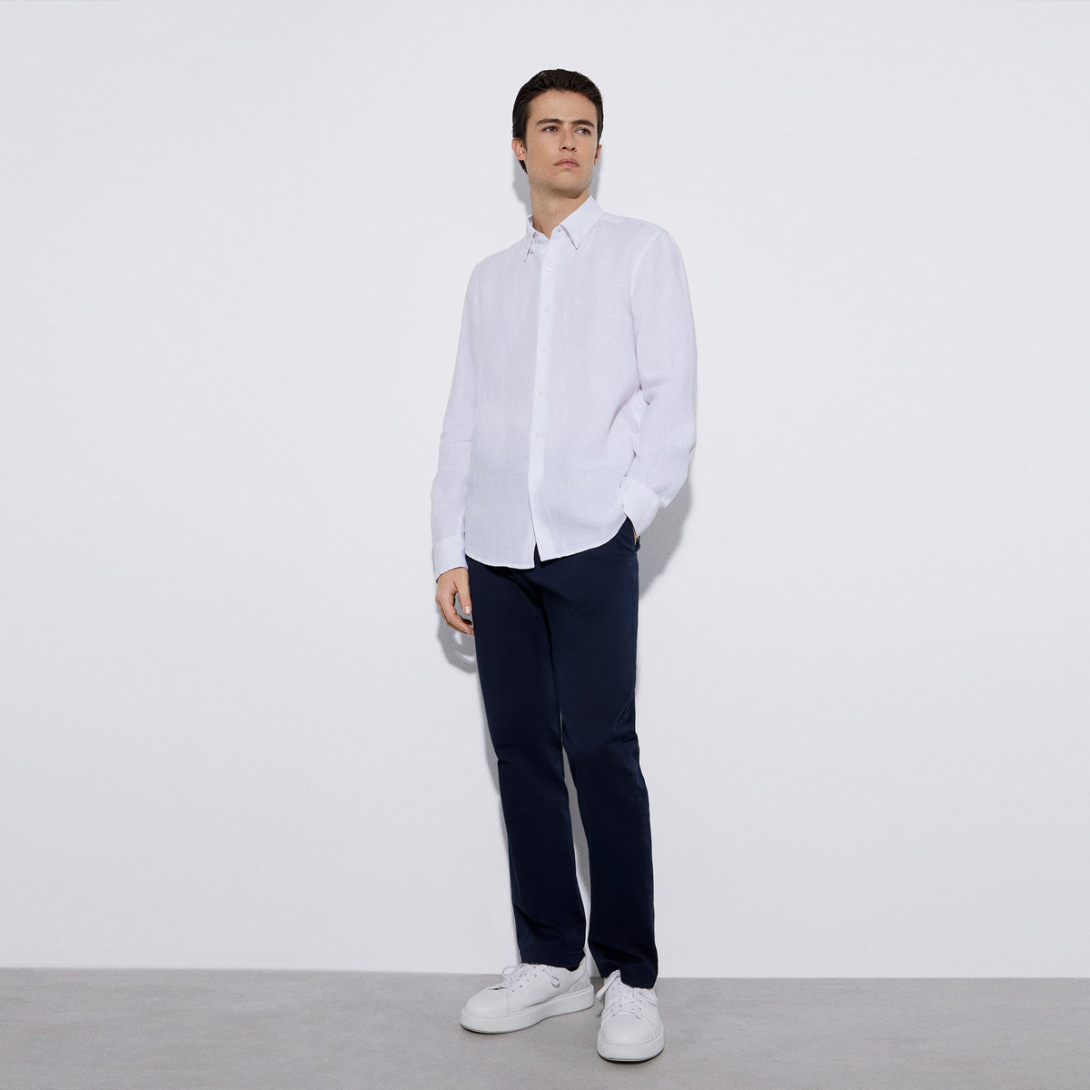 Men Shirt | White Linen Lapel Collar Shirt by Spanish designer Adolfo Dominguez