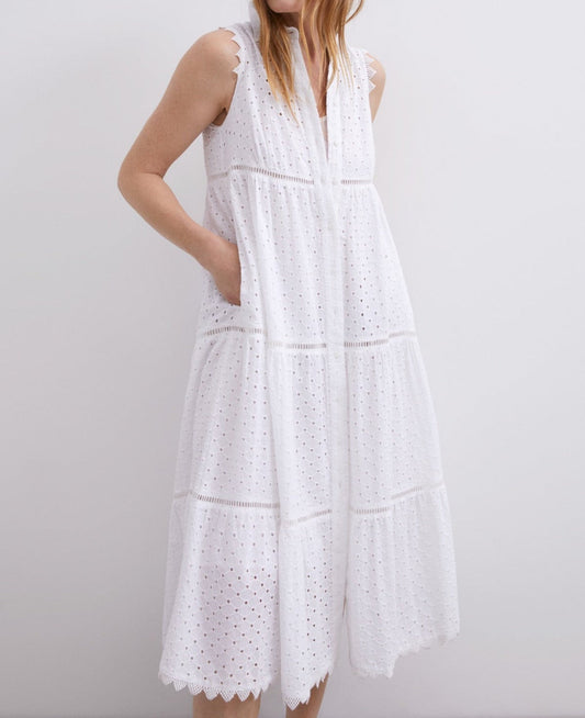 Women Dress | White Midi Dress White Shirt Collar by Spanish designer Adolfo Dominguez
