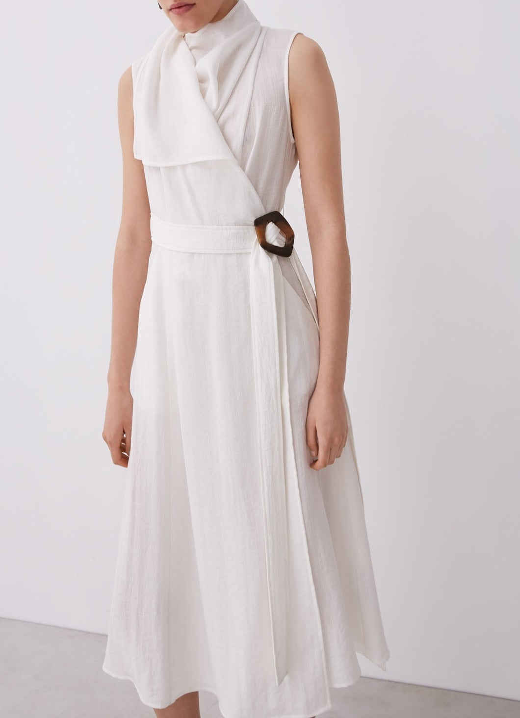 Women Dress | White Midi Wrap Dress by Spanish designer Adolfo Dominguez