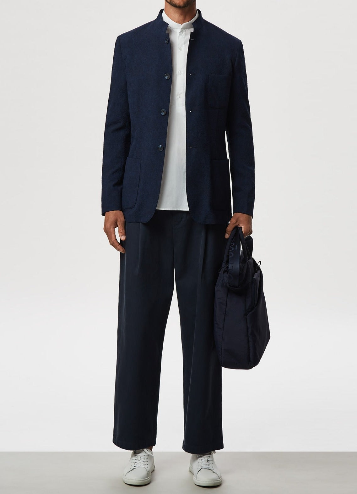 Men Shirt | White Organic Cotton Mandarin Collar Shirt by Spanish designer Adolfo Dominguez