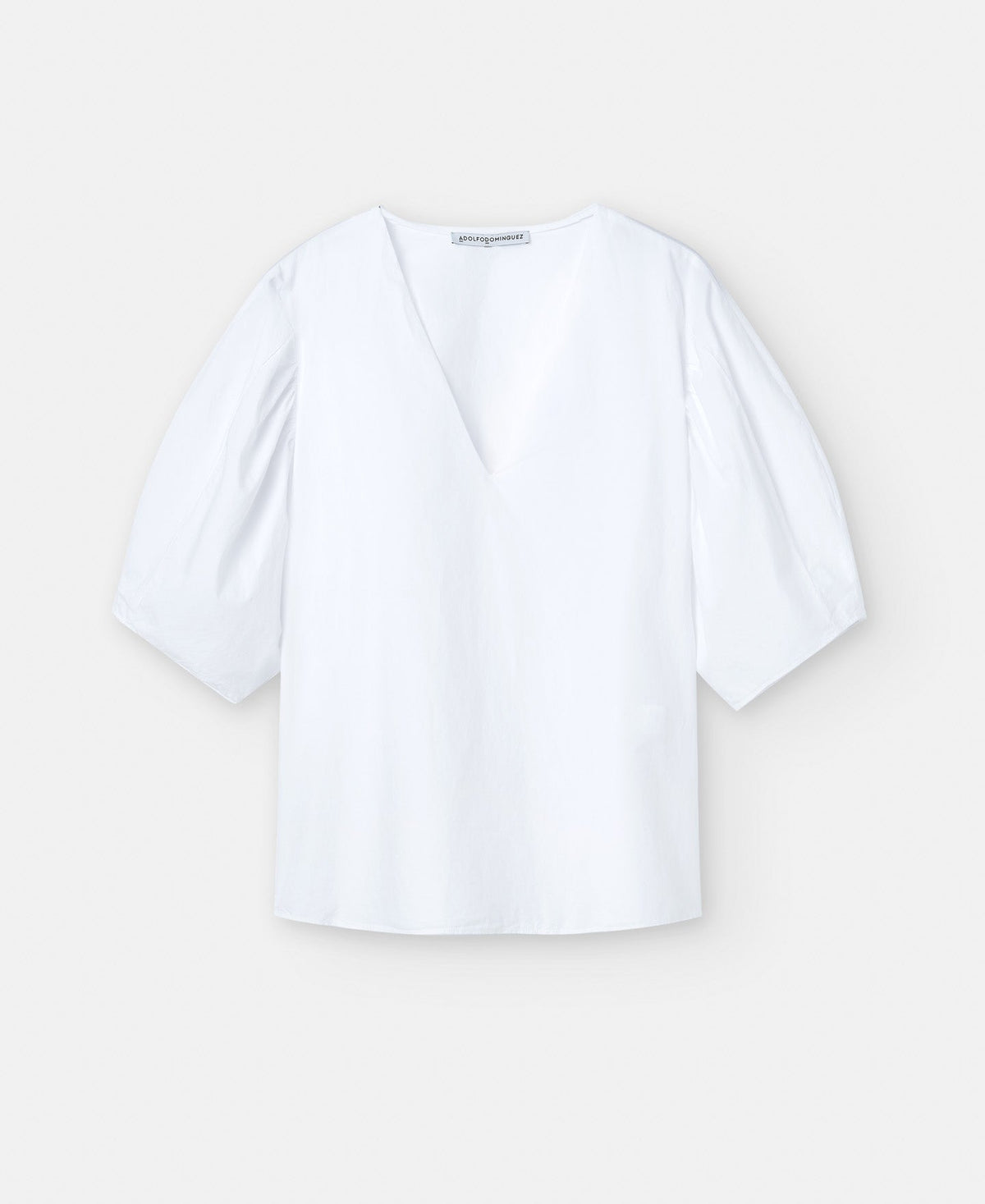 Women Short Sleeved Shirt | White Puffed Sleeve Blouse In Cotton by Spanish designer Adolfo Dominguez