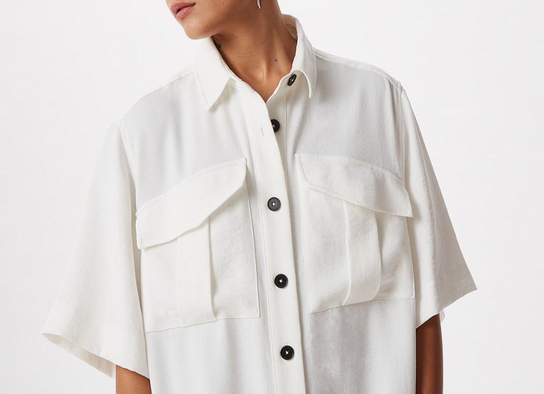 Women Dress | White Safari Jacket Style Dress With Belt by Spanish designer Adolfo Dominguez