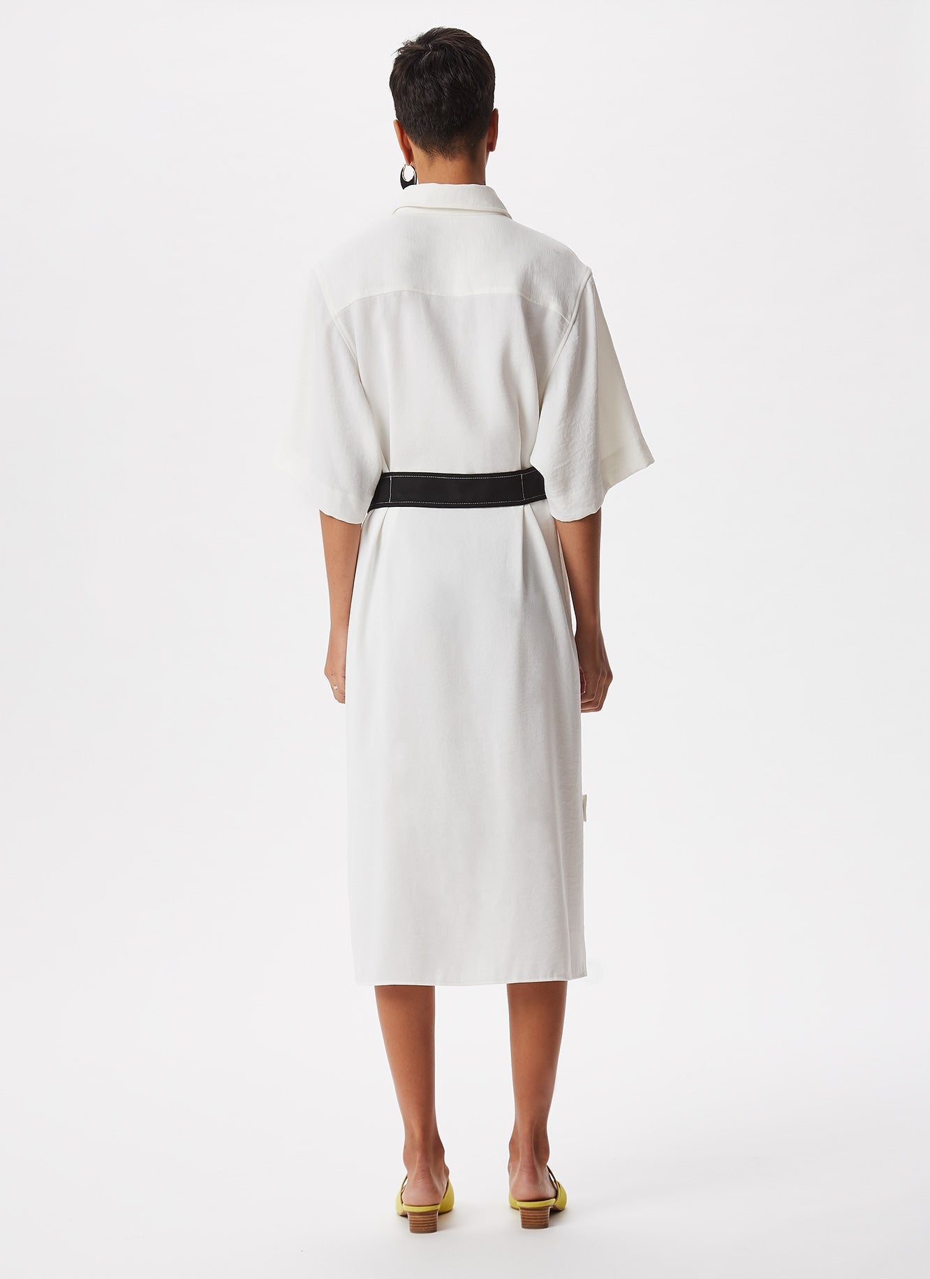 Women Dress | White Safari Jacket Style Dress With Belt by Spanish designer Adolfo Dominguez