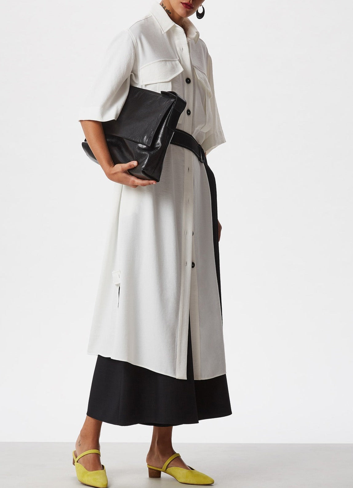 Women Dress | White Safari Jacket Style Dress With Belt by Spanish designer Adolfo Dominguez
