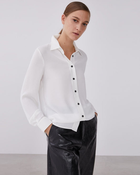 Women Long-Sleeve Shirt | White Shirt With Contrasting Buttons by Spanish designer Adolfo Dominguez