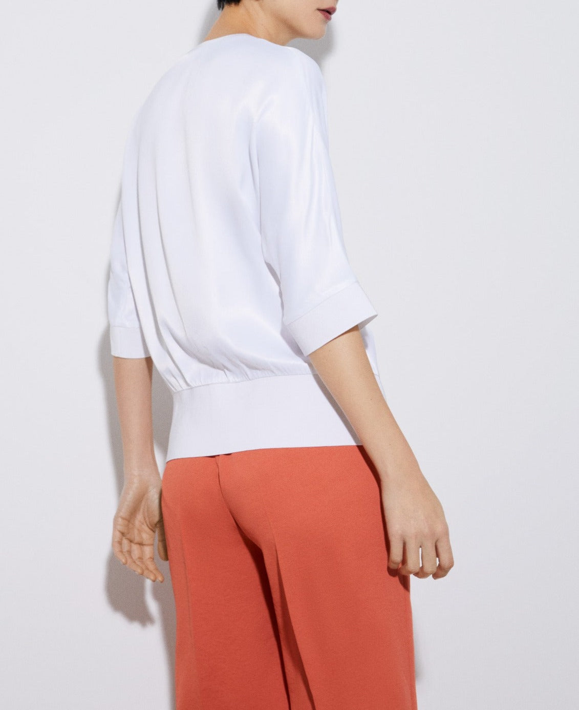 Women Short Sleeved Shirt | White Short Sleeve Viscose Blouse by Spanish designer Adolfo Dominguez