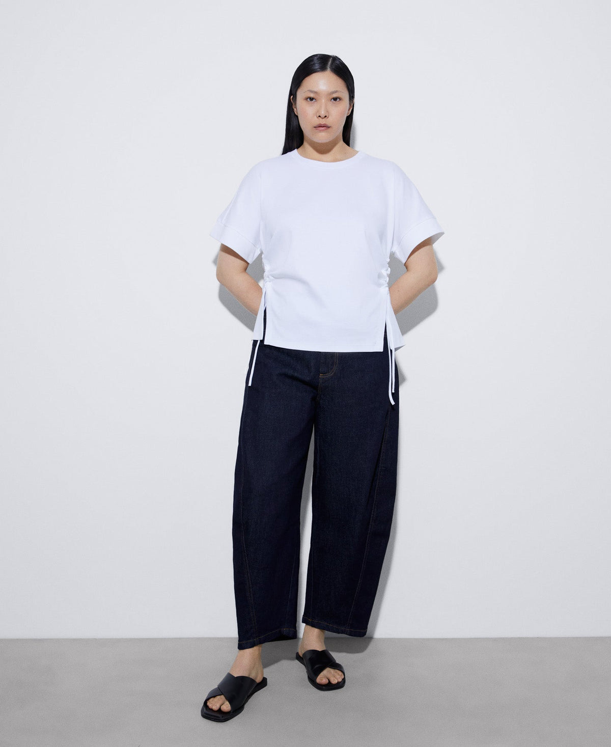 Women T-Shirt (Short Sleeve) | White T-Shirt With Cotton Waistbands by Spanish designer Adolfo Dominguez