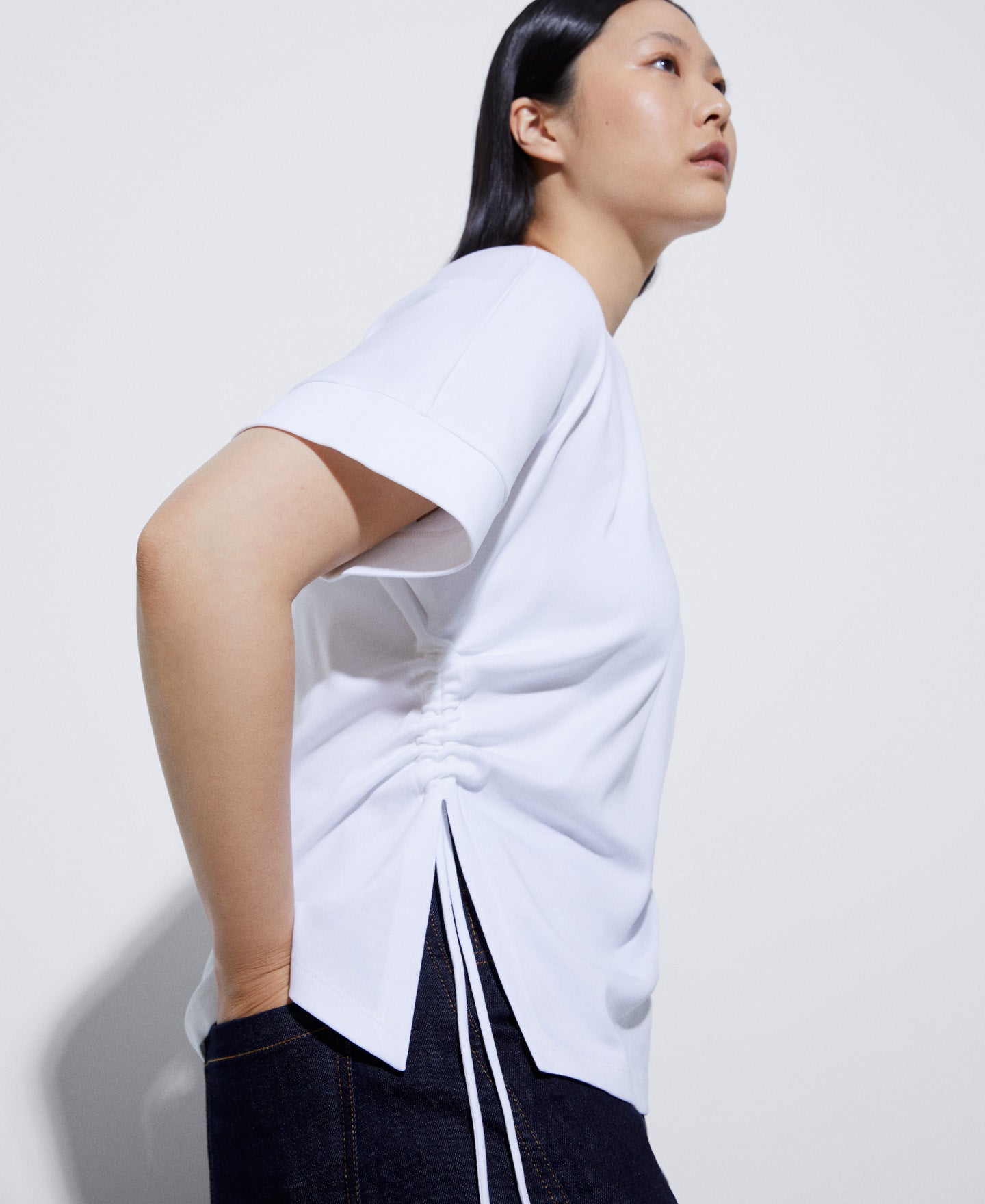 Women T-Shirt (Short Sleeve) | White T-Shirt With Cotton Waistbands by Spanish designer Adolfo Dominguez
