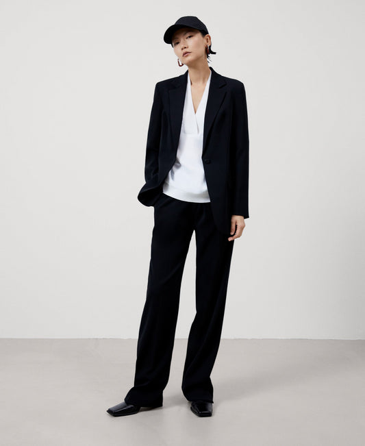 Women Long-Sleeve T-Shirt | White Viscose V-Neckline Blouse by Spanish designer Adolfo Dominguez