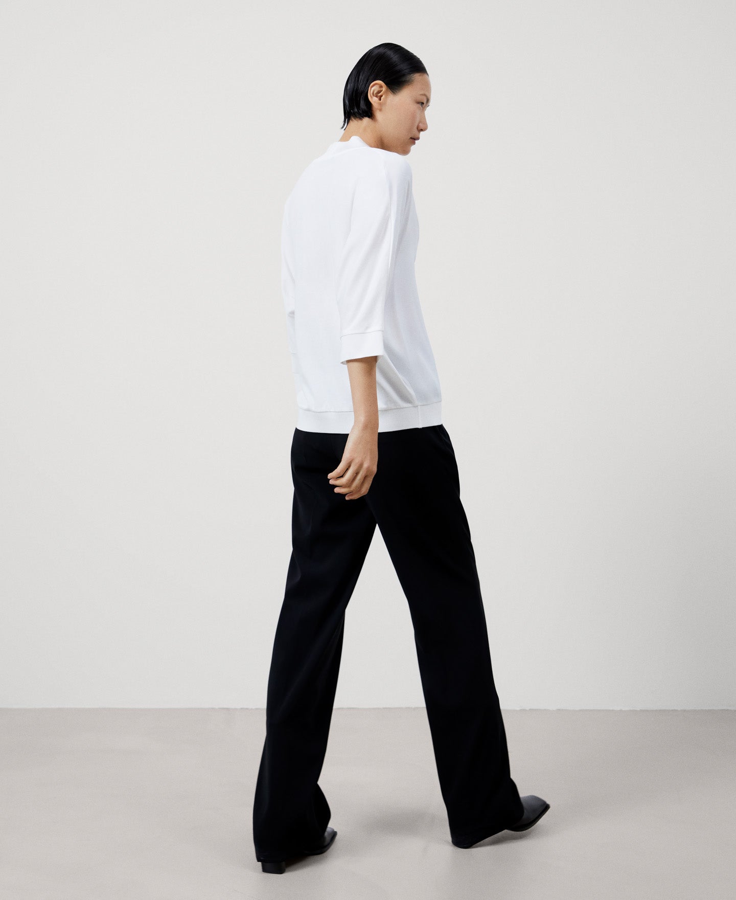 Women Long-Sleeve T-Shirt | White Viscose V-Neckline Blouse by Spanish designer Adolfo Dominguez