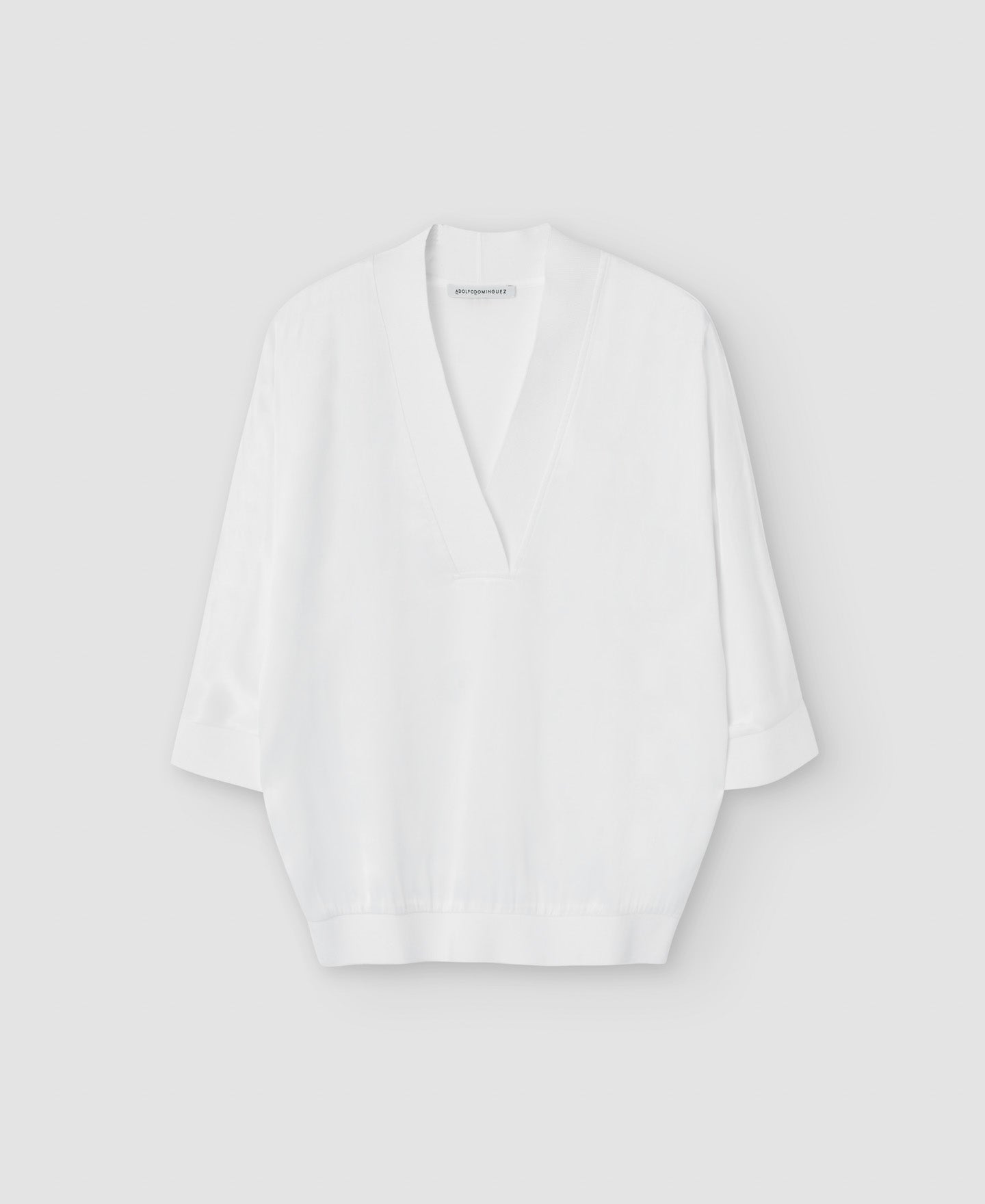 Women Long-Sleeve T-Shirt | White Viscose V-Neckline Blouse by Spanish designer Adolfo Dominguez