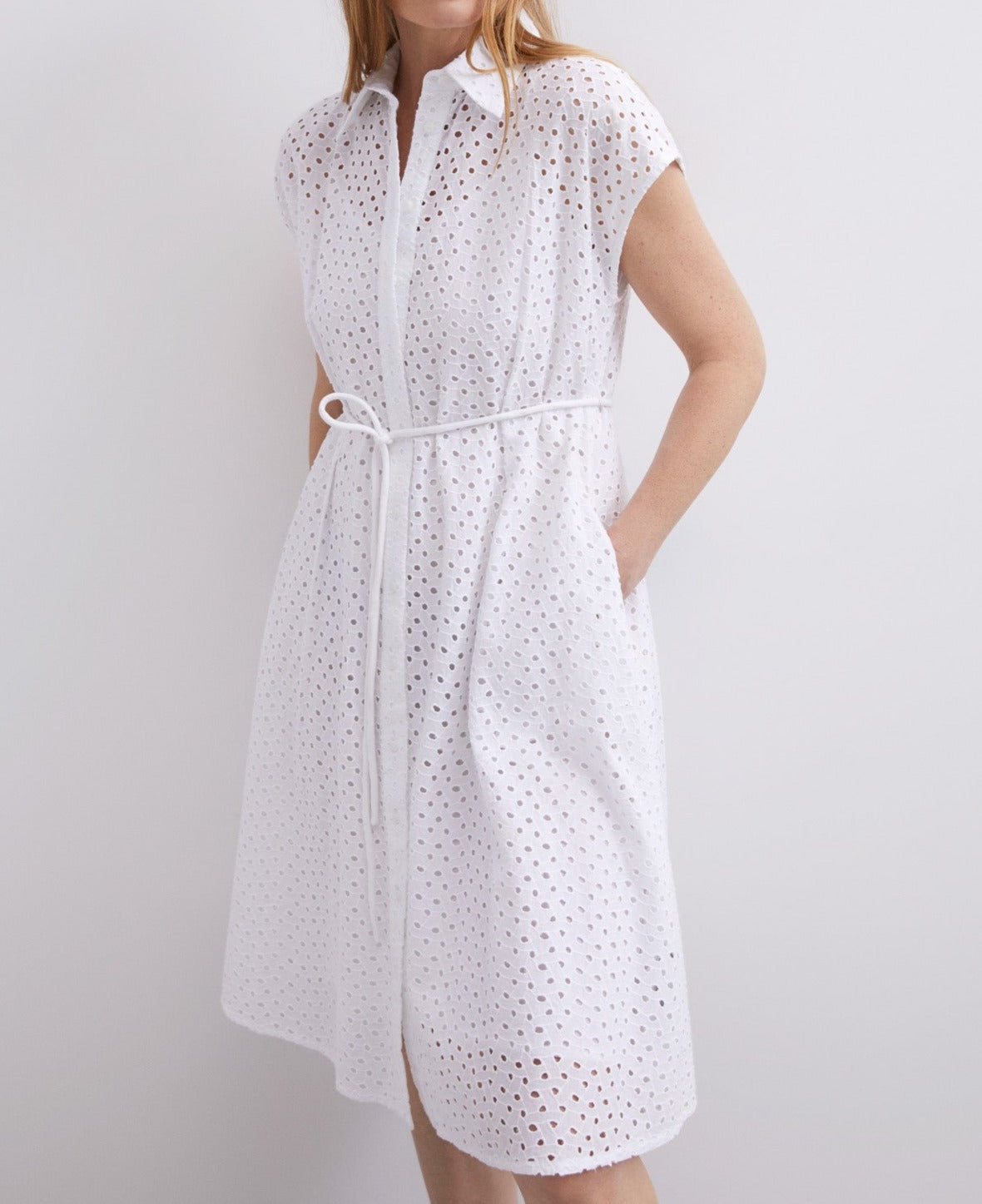 Women Dress | White White Shirt Collar Dress by Spanish designer Adolfo Dominguez