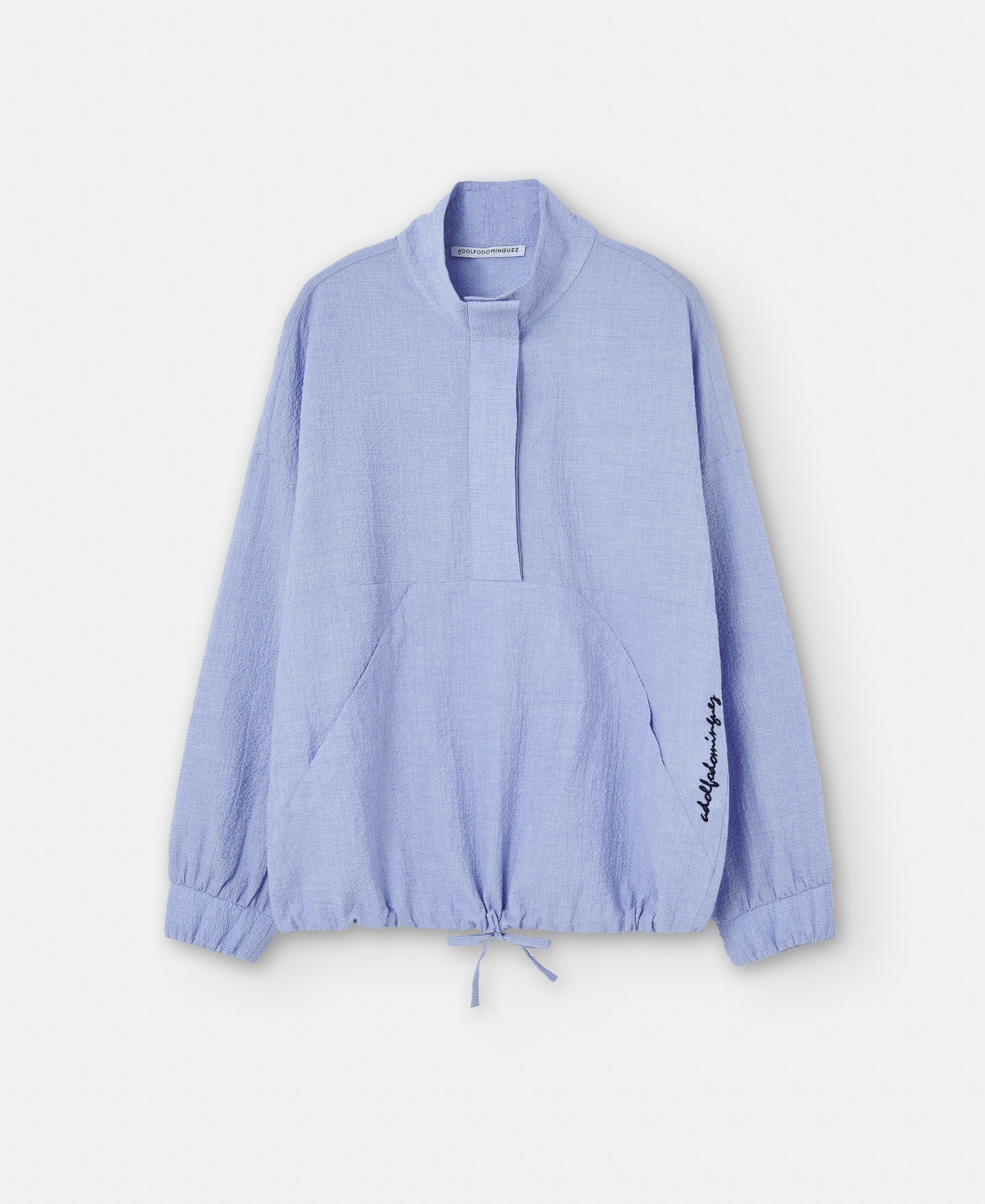 Women Structured Jacket | White/Blue Responsible Cotton Seersucker Sweatshirt by Spanish designer Adolfo Dominguez