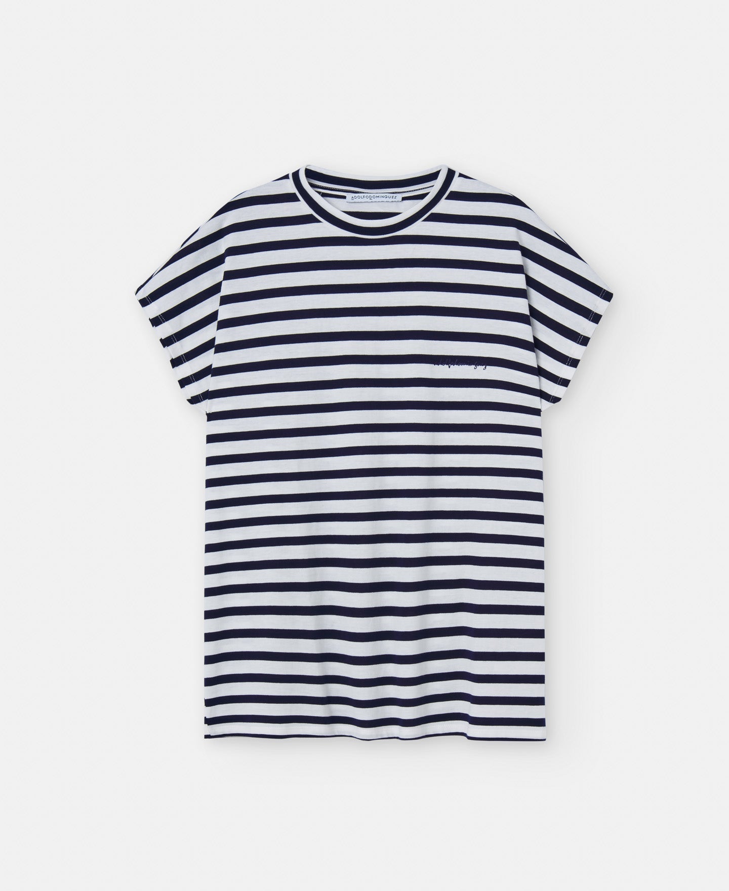 Women T-Shirt (Short Sleeve) | White/Blue Stripe Organic Cotton Crew Neck T-Shirt by Spanish designer Not specified