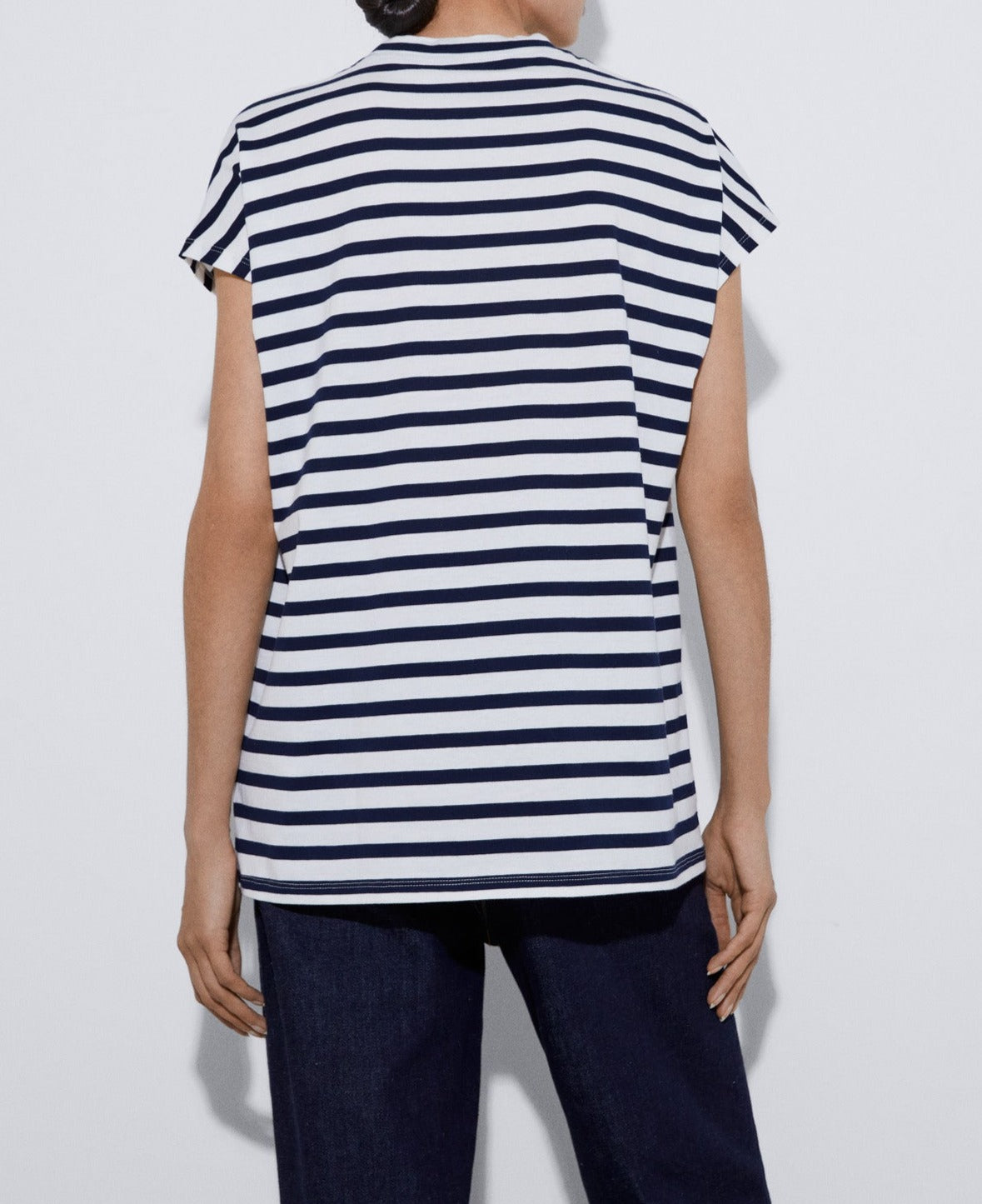 Women T-Shirt (Short Sleeve) | White/Blue Stripe Organic Cotton Crew Neck T-Shirt by Spanish designer Not specified
