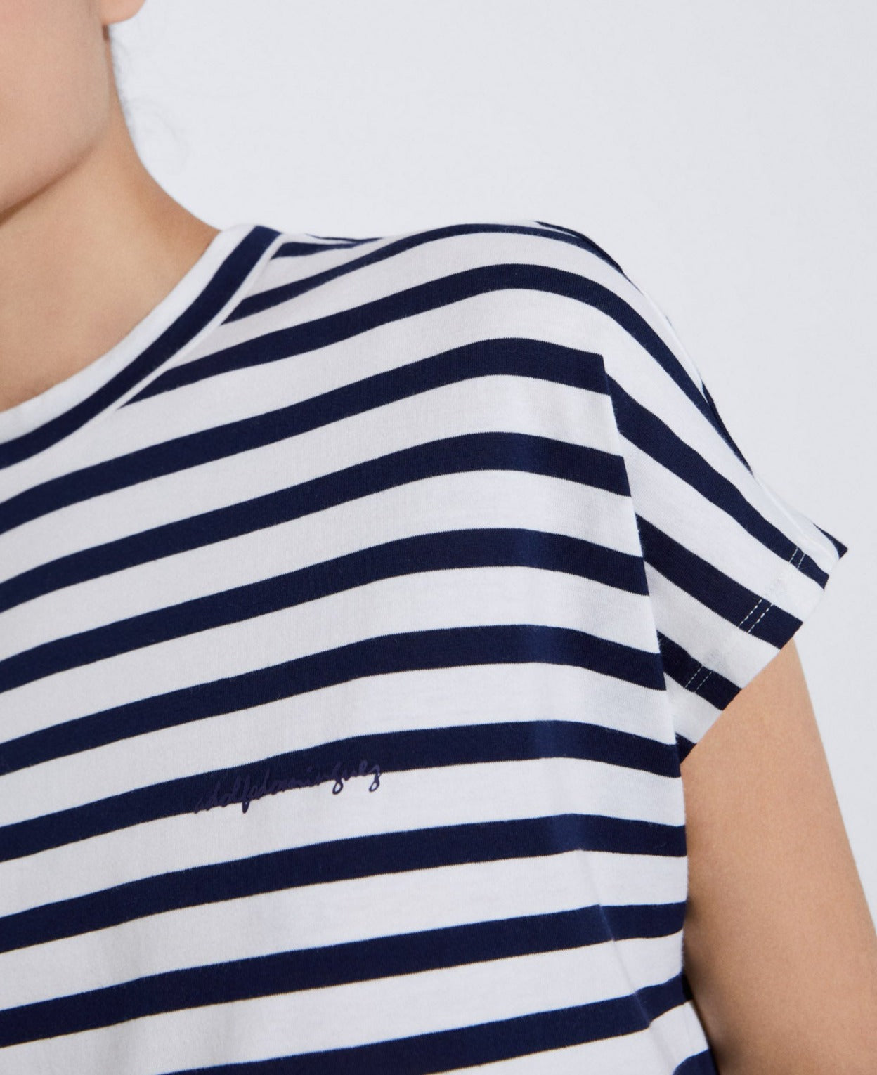 Women T-Shirt (Short Sleeve) | White/Blue Stripe Organic Cotton Crew Neck T-Shirt by Spanish designer Not specified