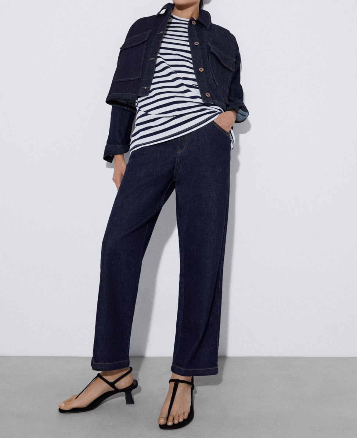 Women T-Shirt (Short Sleeve) | White/Blue Stripe Organic Cotton Crew Neck T-Shirt by Spanish designer Not specified