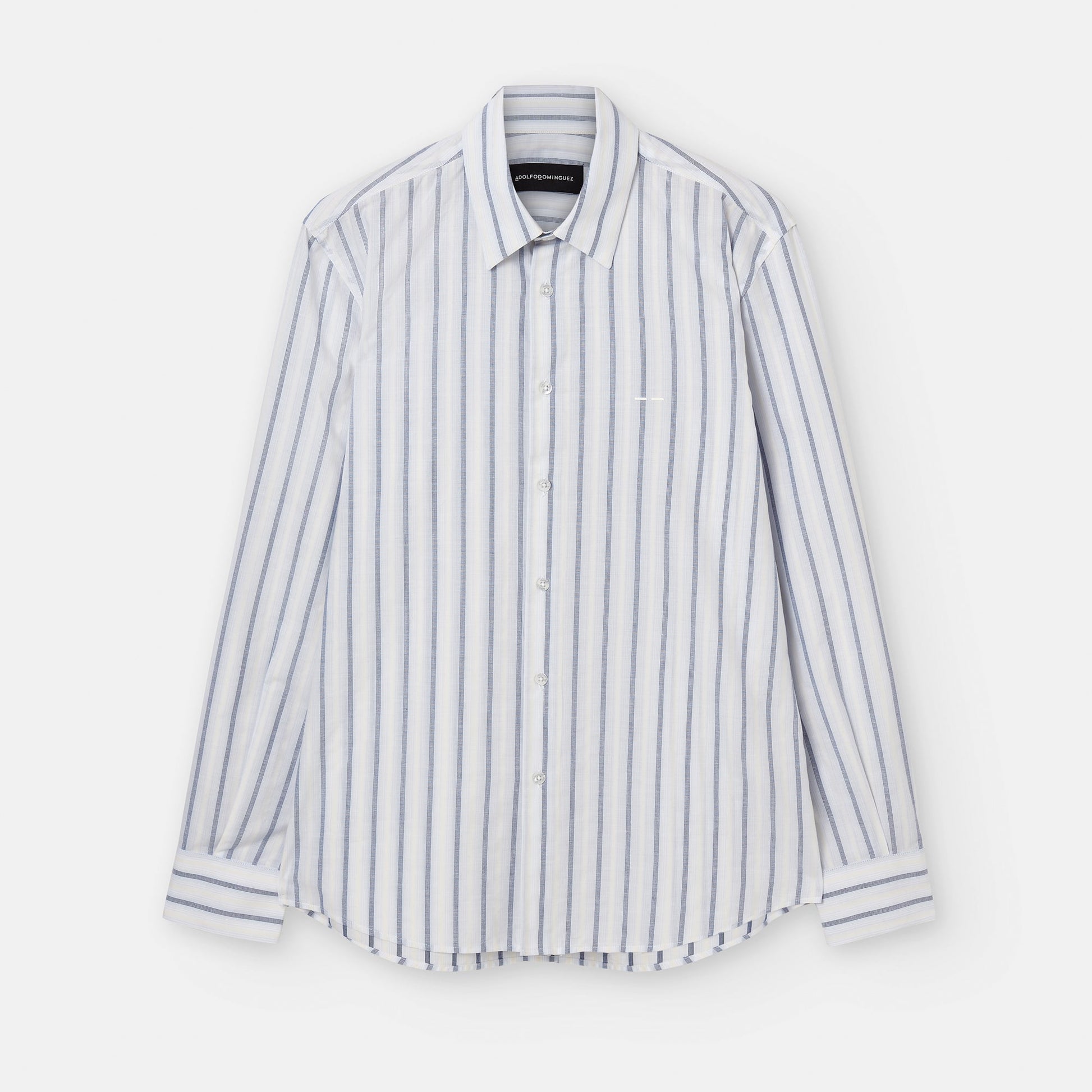 Men Shirt | White/Blue Stripe Organic Cotton Striped Shirt by Spanish designer Adolfo Dominguez