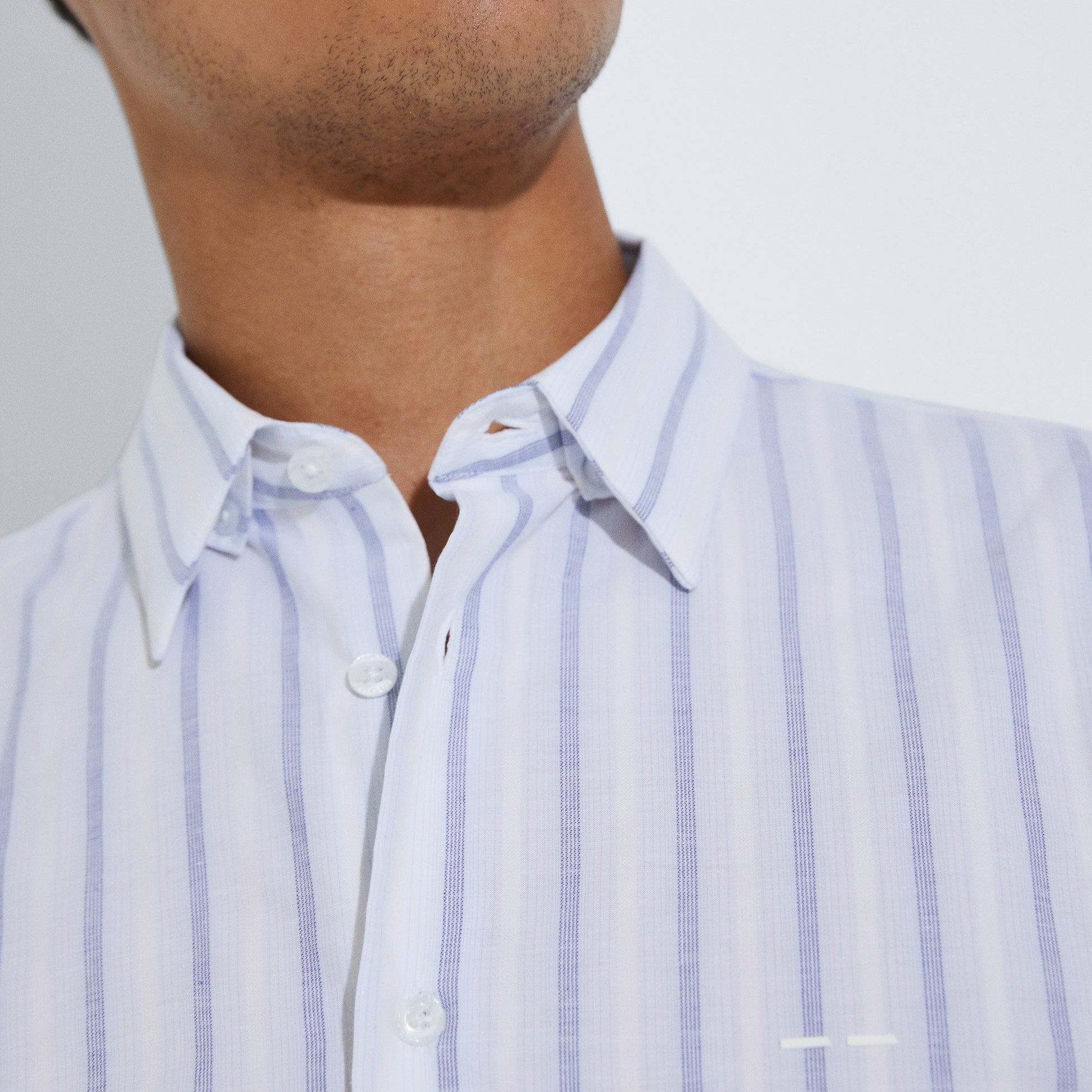 Men Shirt | White/Blue Stripe Organic Cotton Striped Shirt by Spanish designer Adolfo Dominguez