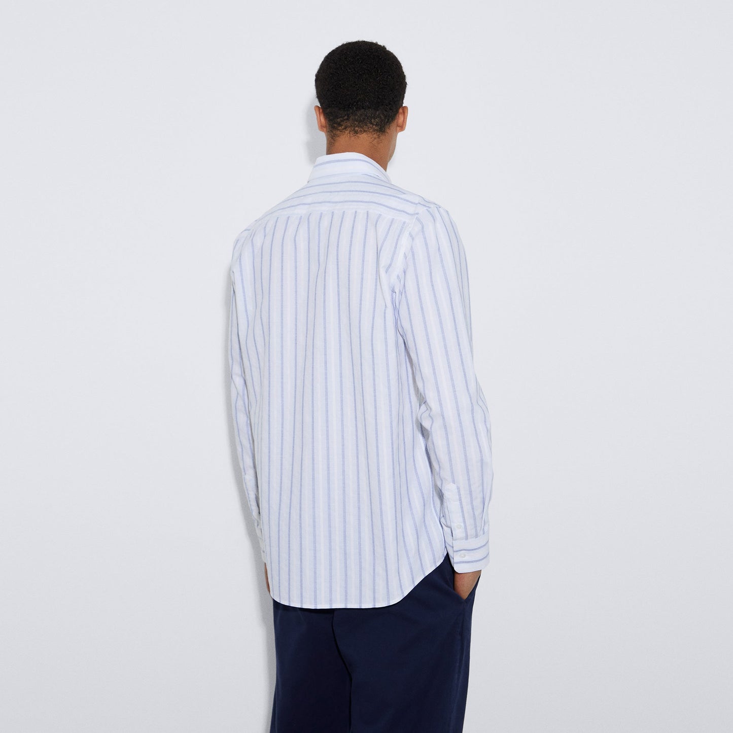Men Shirt | White/Blue Stripe Organic Cotton Striped Shirt by Spanish designer Adolfo Dominguez