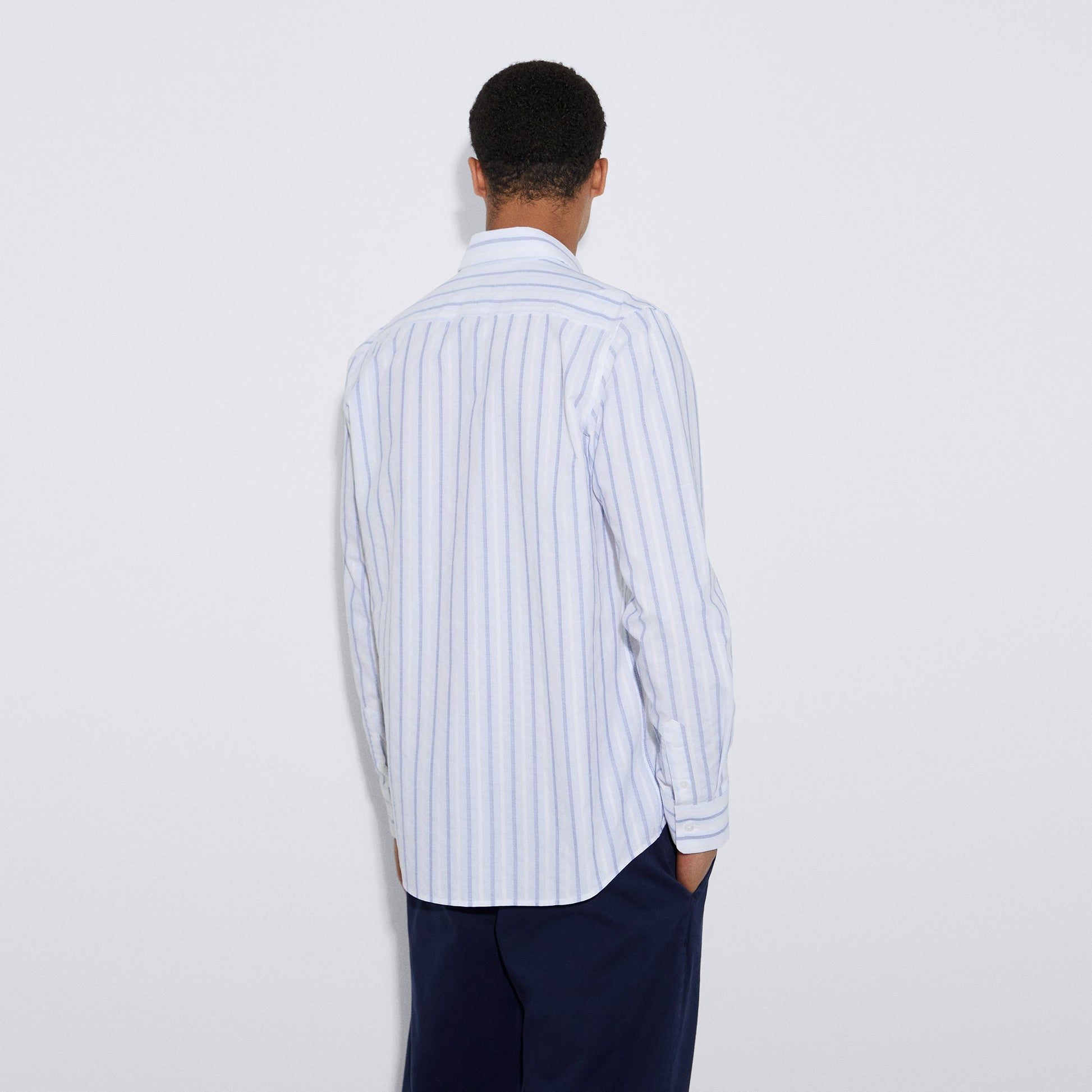 Men Shirt | White/Blue Stripe Organic Cotton Striped Shirt by Spanish designer Adolfo Dominguez