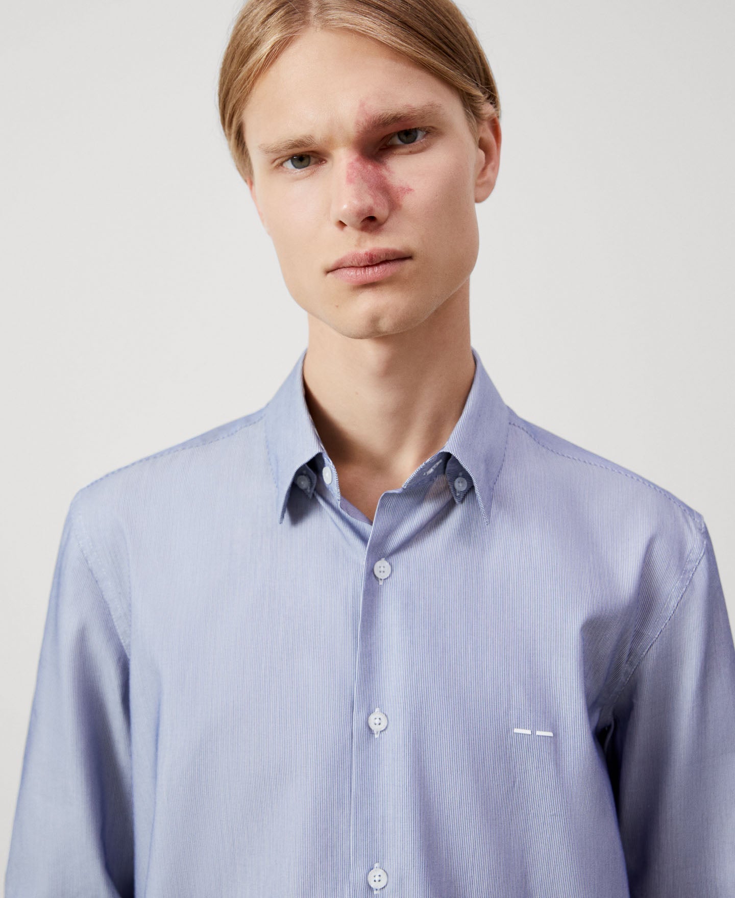 Men Shirt | White/Blue Stripe Striped Shirt by Spanish designer Adolfo Dominguez