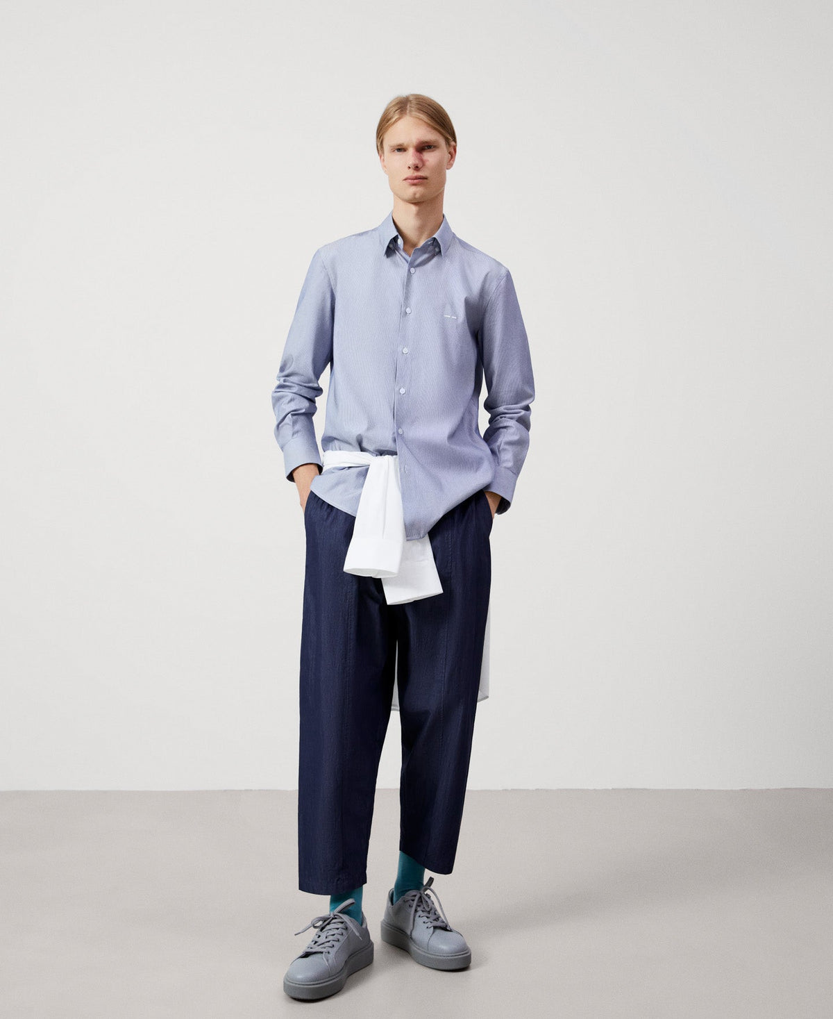 Men Shirt | White/Blue Stripe Striped Shirt by Spanish designer Adolfo Dominguez