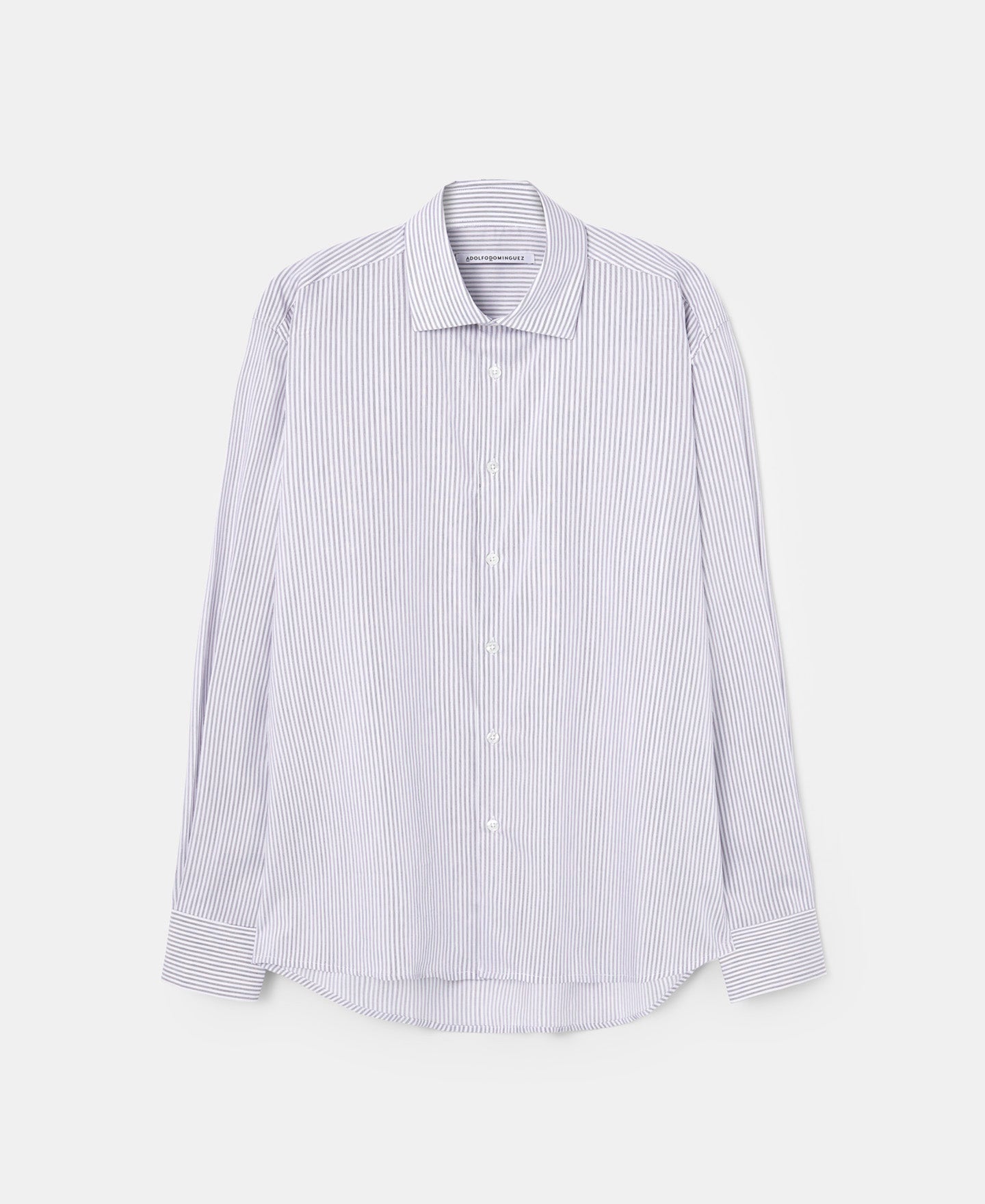 Men Long-Sleeve Shirt | White/Blue Stripe Stripes Cotton Shirt by Spanish designer Adolfo Dominguez